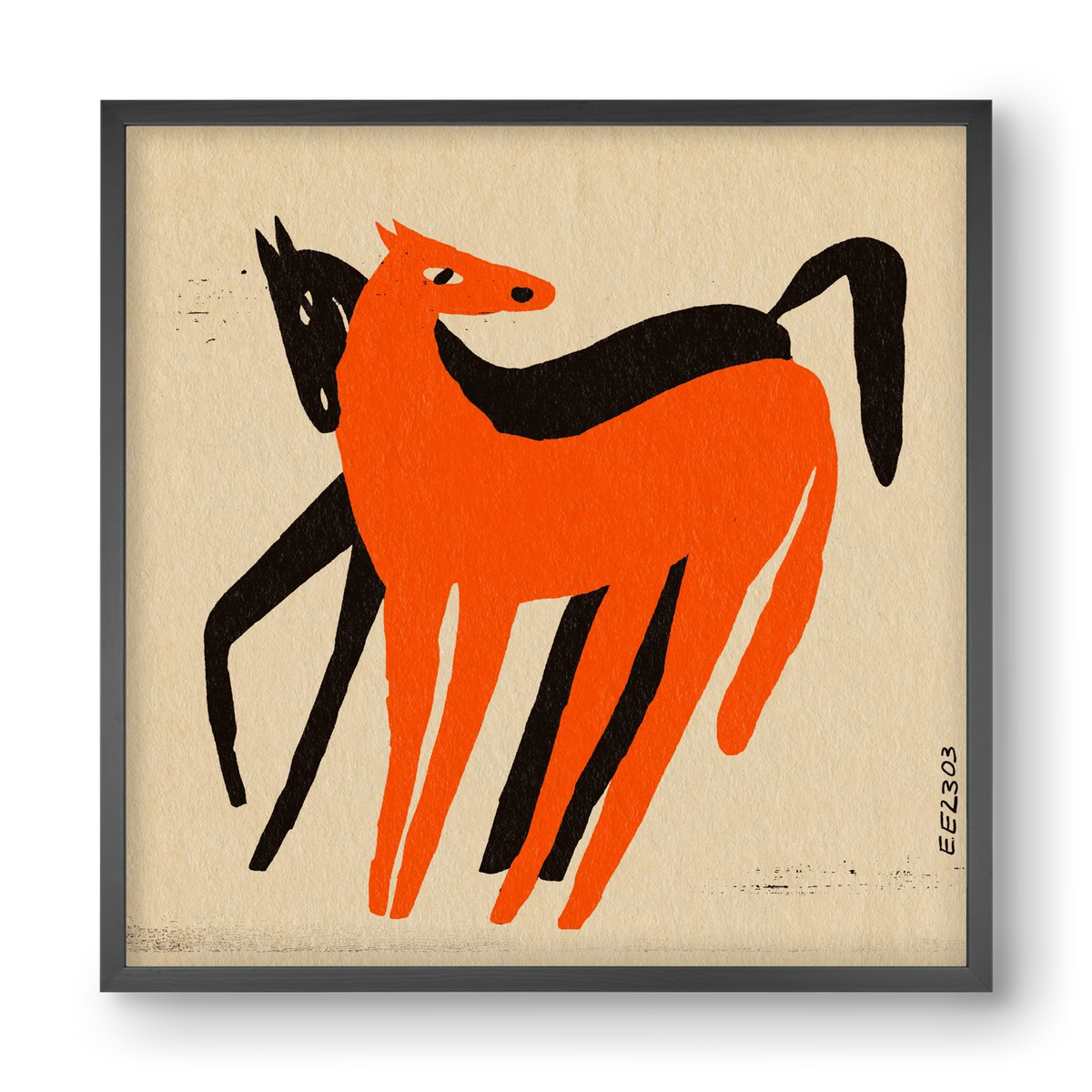 Orange and black horse , 40x40 cm (40x40 cm), Fekete keret