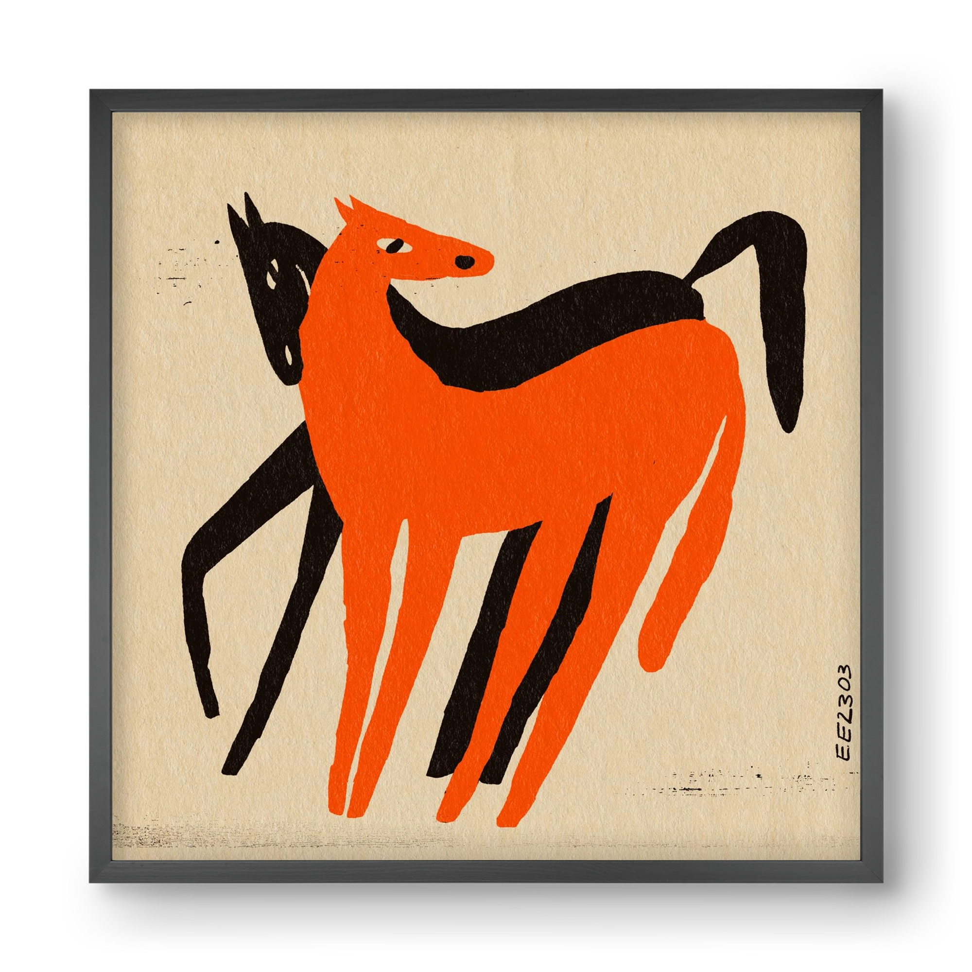 Orange and black horse , 40x40 cm (40x40 cm), Fekete keret