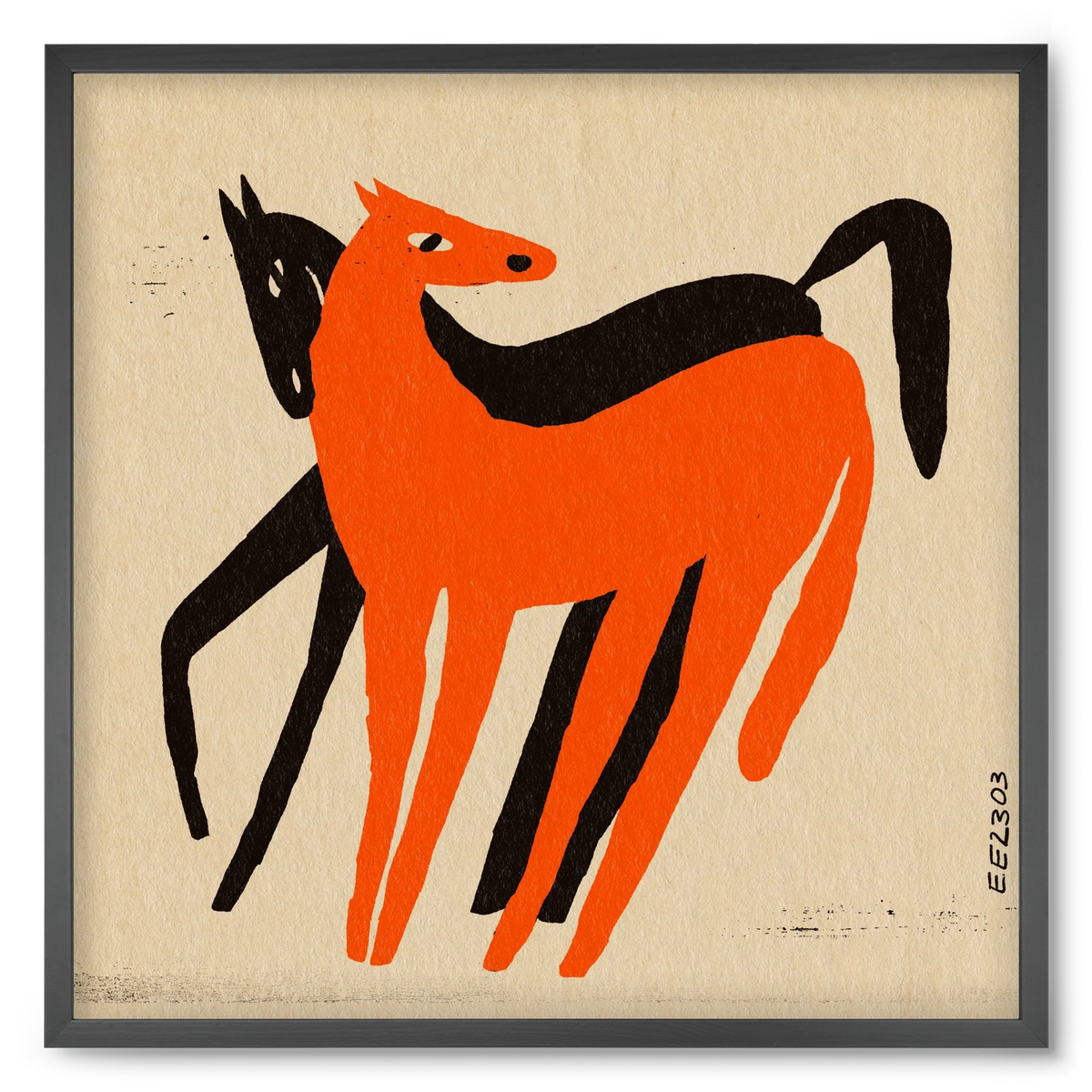 Orange and black horse , 50x50 cm (50x50 cm), Fekete keret