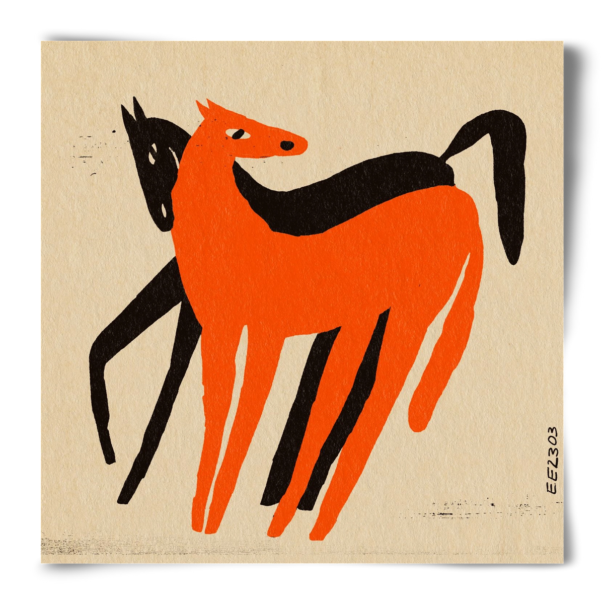 Orange and black horse , 50x50 cm, Keret nélkül