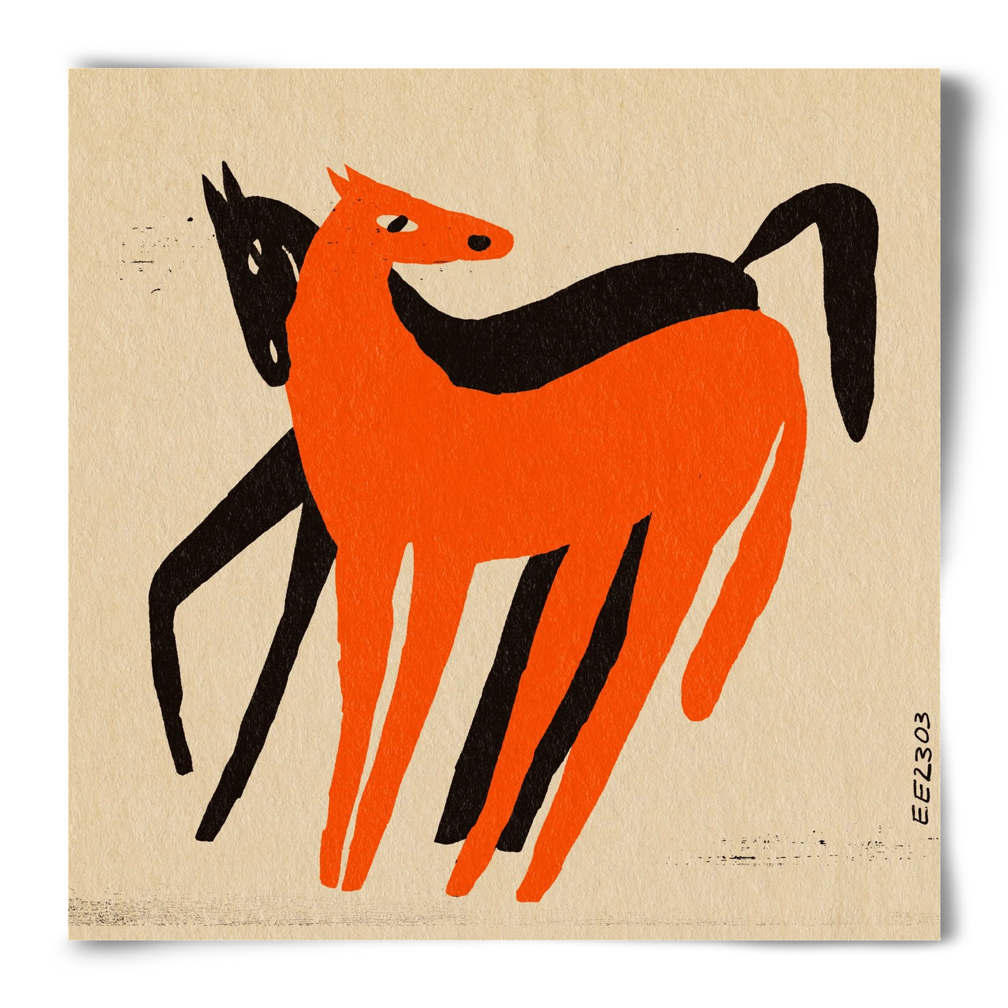 Orange and black horse , 50x50 cm, Keret nélkül