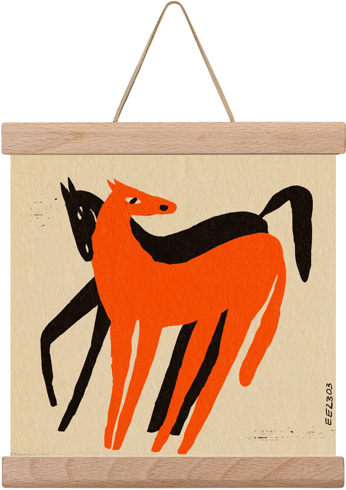 Orange and black horse , 20x20 cm (20x20 cm), Tölgy akasztó