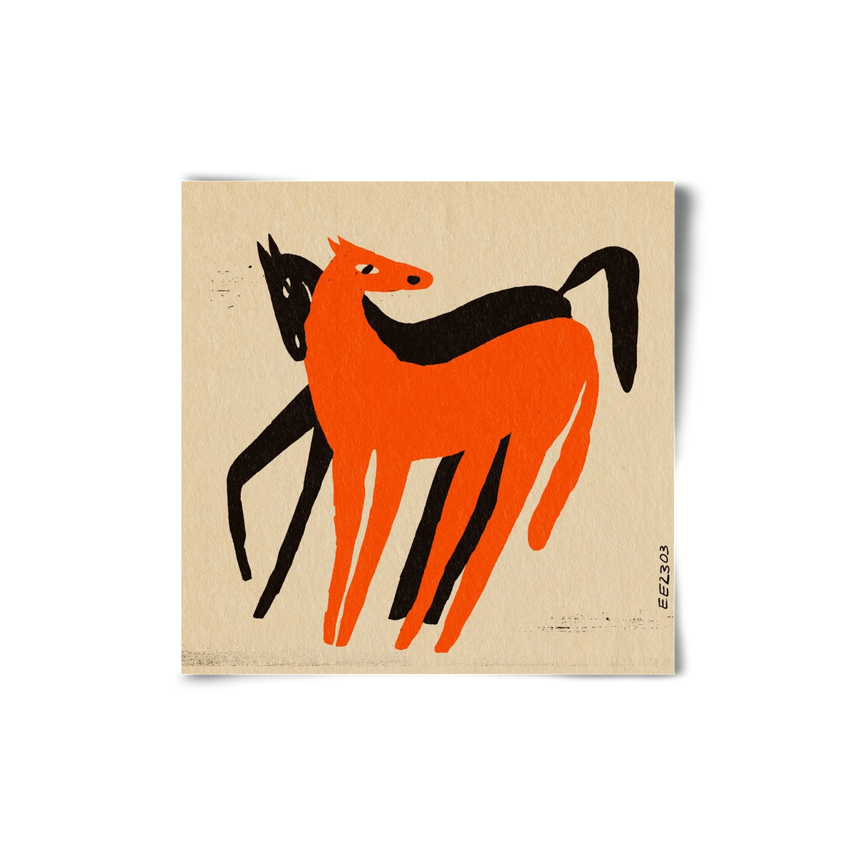 Orange and black horse , 20x20 cm, Keret nélkül