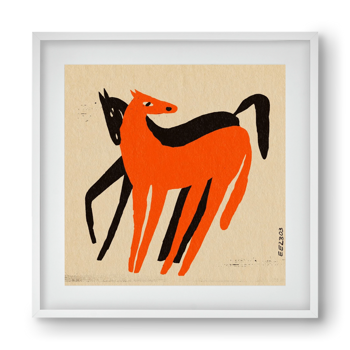 Orange and black horse , 40x40 cm (30x30 cm), Fehér keret, paszpartuval
