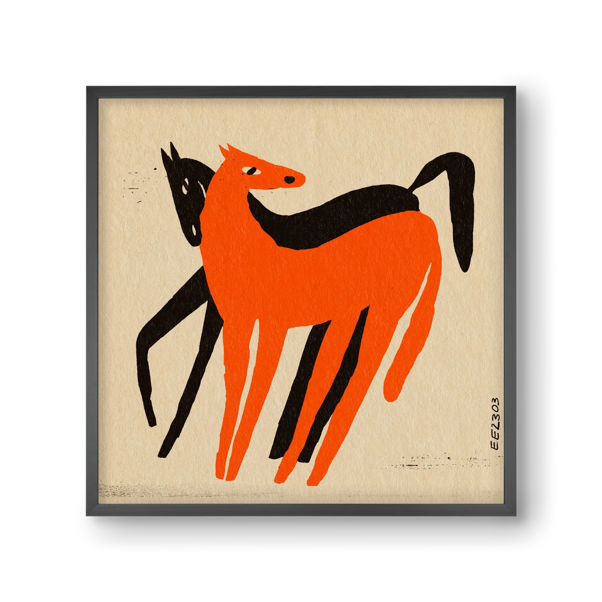 Orange and black horse , 30x30 cm (30x30 cm), Fekete keret