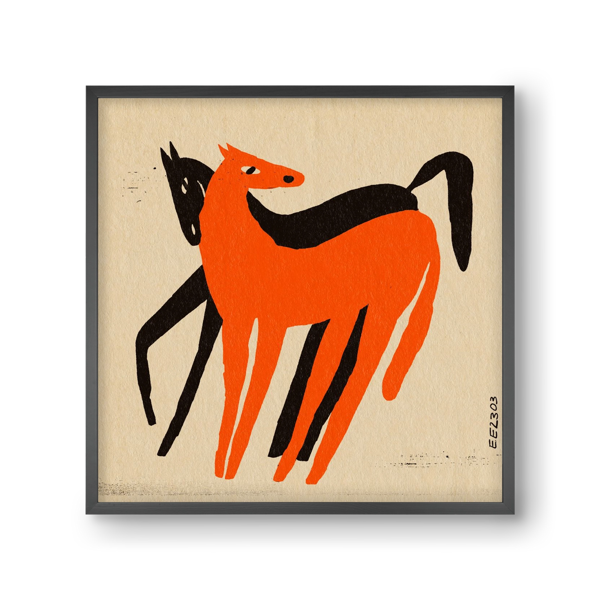 Orange and black horse , 30x30 cm (30x30 cm), Fekete keret