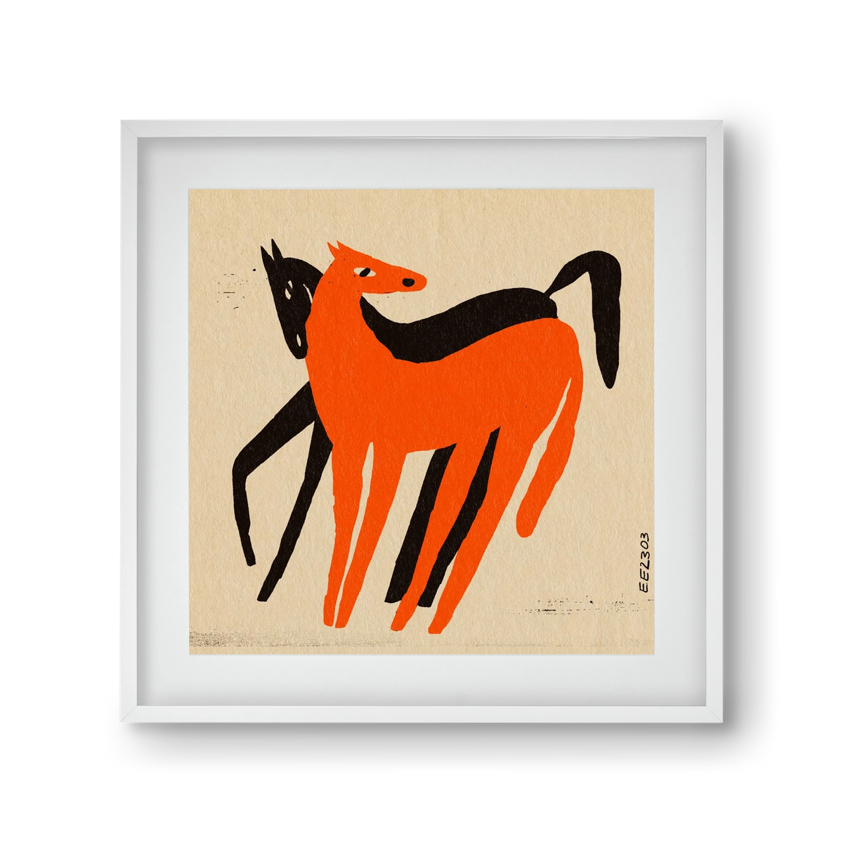 Orange and black horse , 30x30 cm (20x20 cm), Fehér keret, paszpartuval