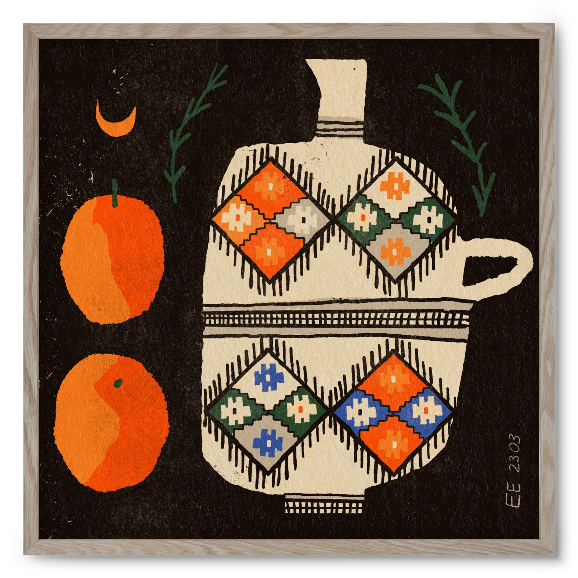 Bedouin patterned vase with clementines , 50x50 cm (50x50 cm), Tölgy keret