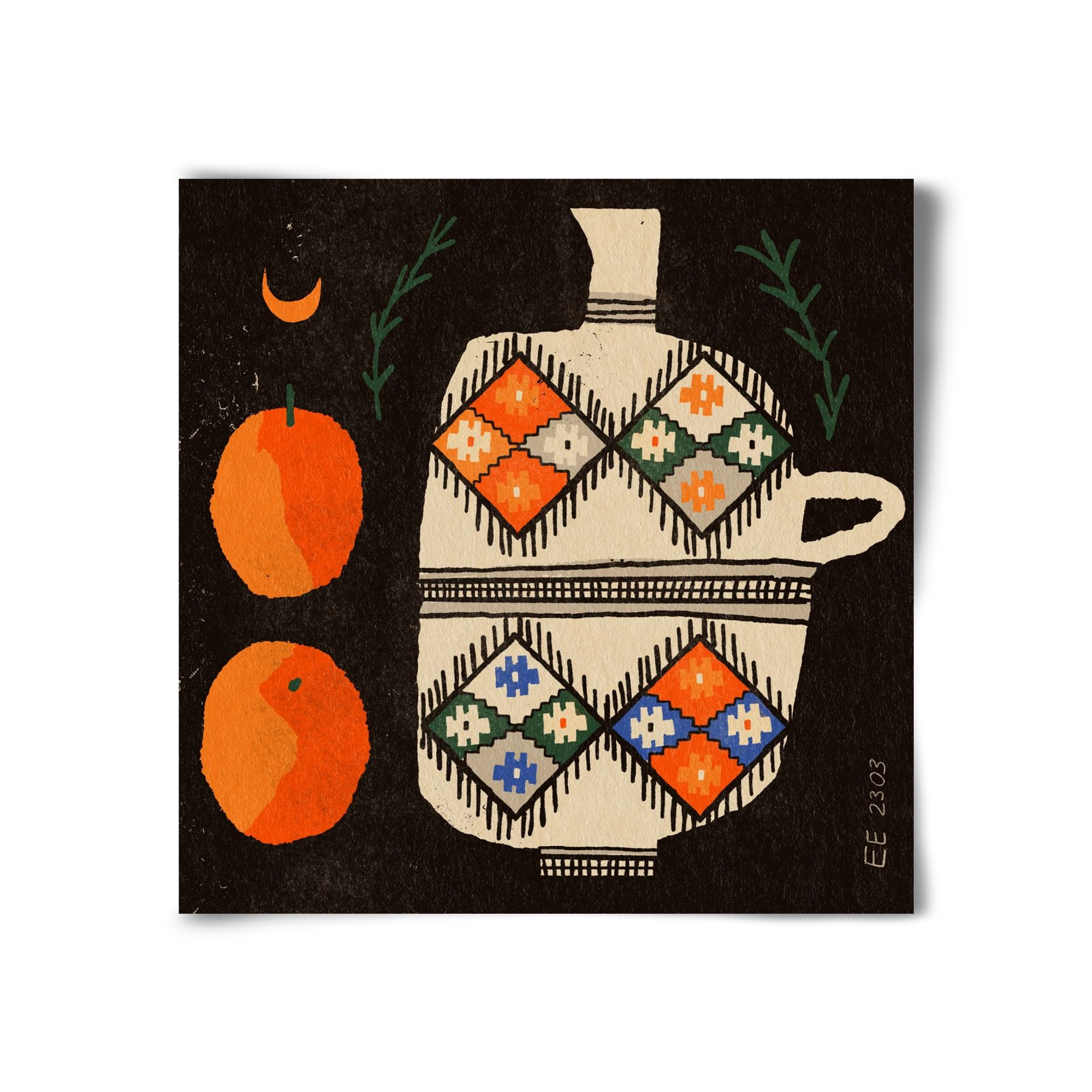 Bedouin patterned vase with clementines , 30x30 cm, Keret nélkül