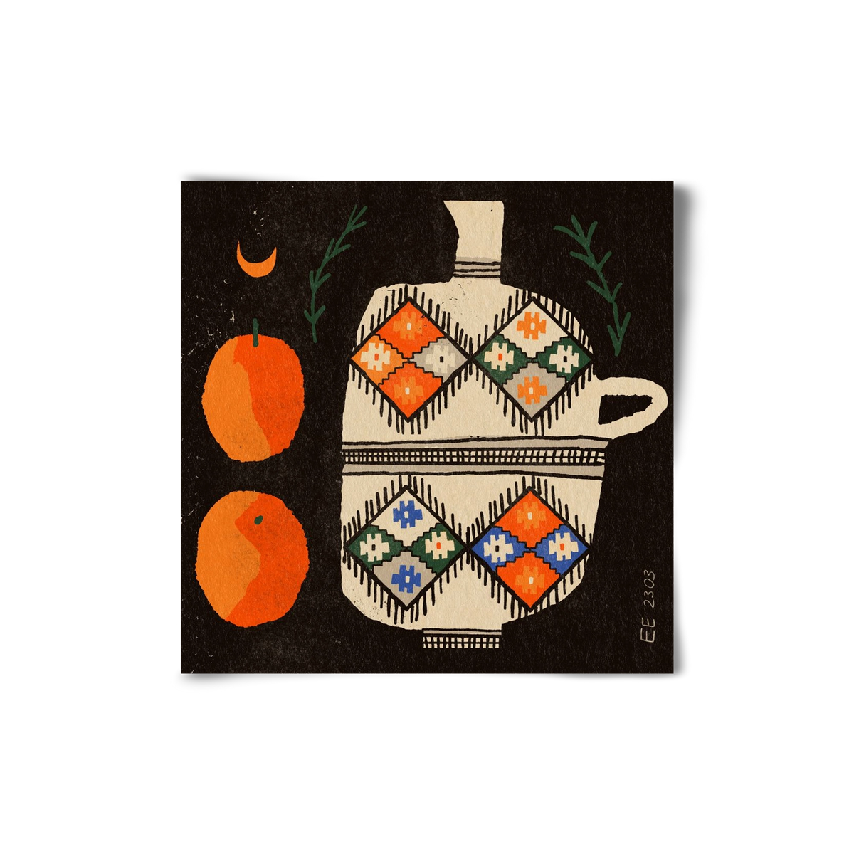 Bedouin patterned vase with clementines , 20x20 cm, Keret nélkül