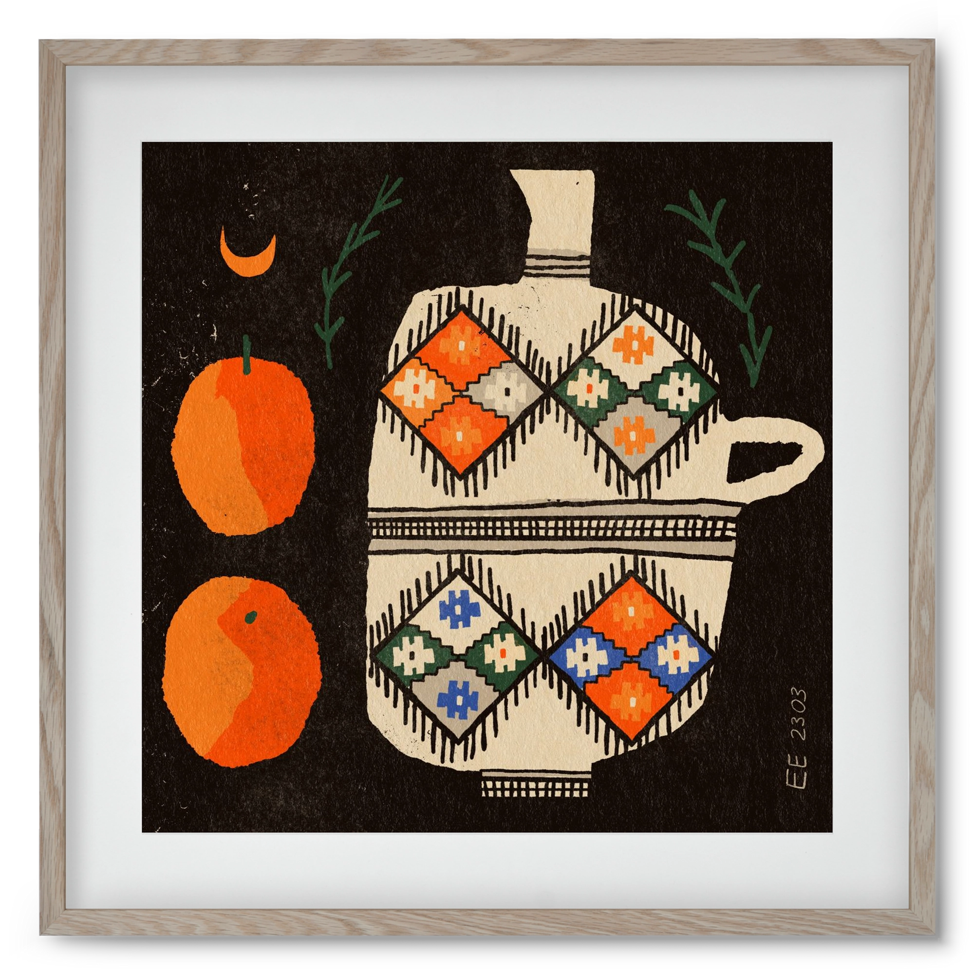 Bedouin patterned vase with clementines , 50x50 cm (40x40 cm), Tölgy keret, paszpartuval