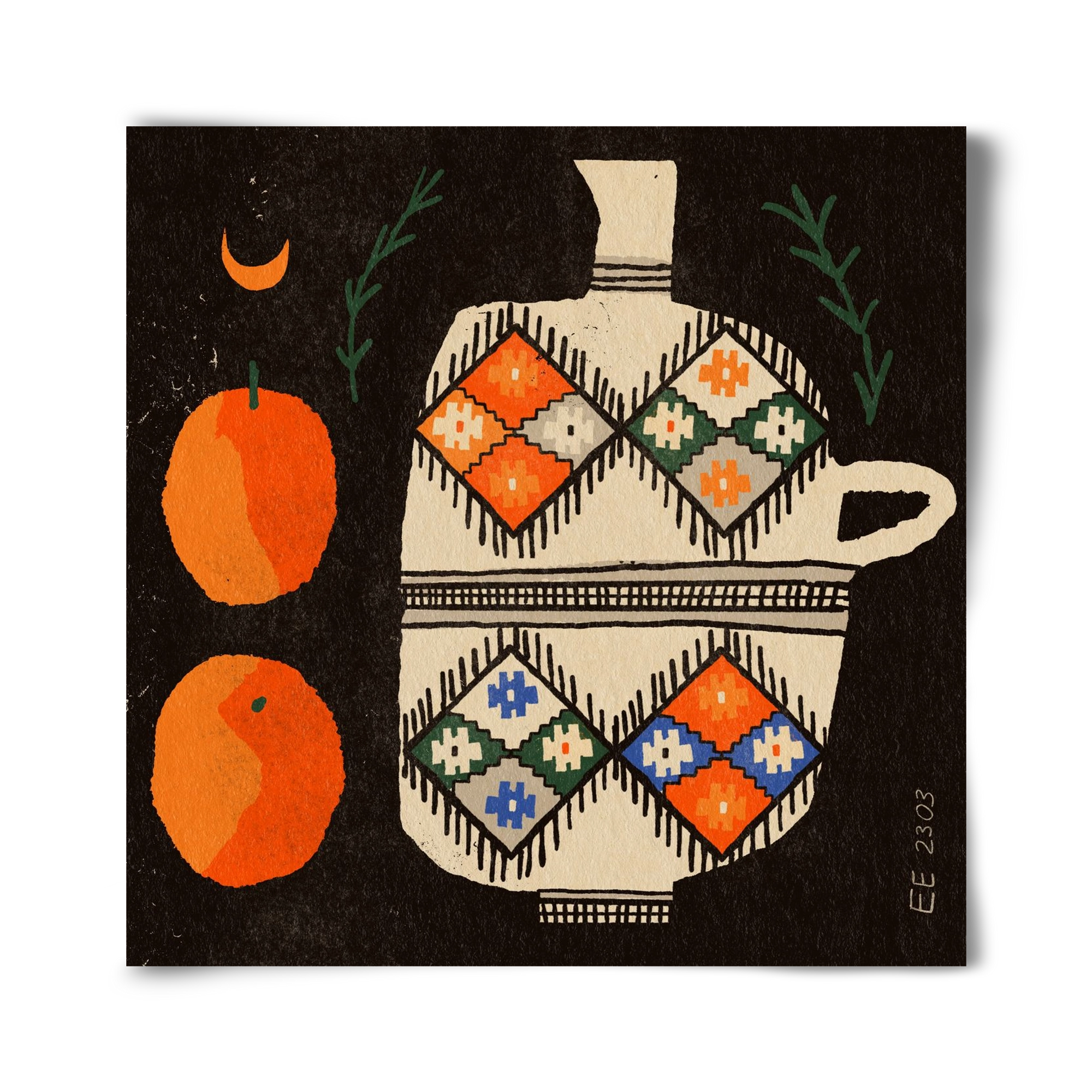 Bedouin patterned vase with clementines , 40x40 cm, Keret nélkül
