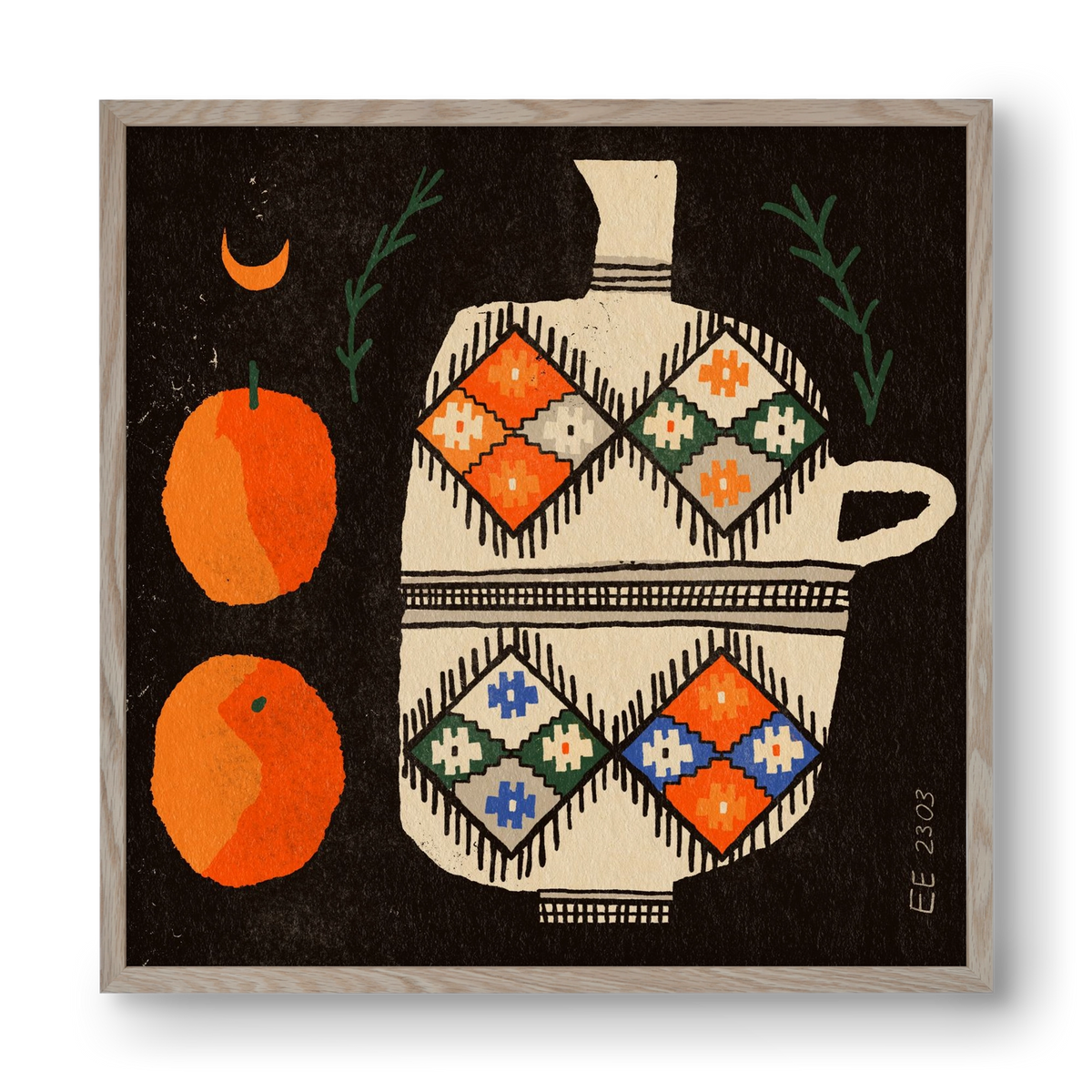 Bedouin patterned vase with clementines , 40x40 cm (40x40 cm), Tölgy keret