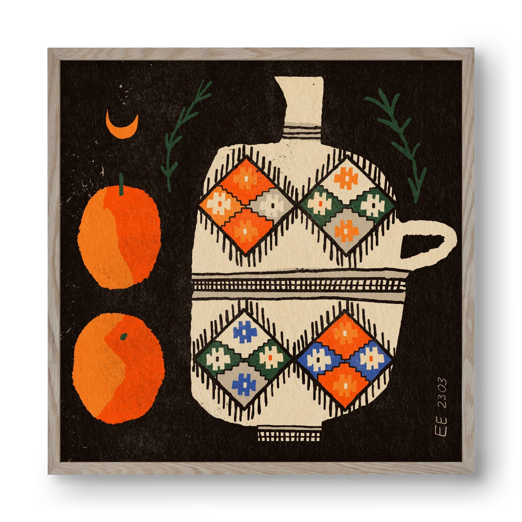 Bedouin patterned vase with clementines , 40x40 cm (40x40 cm), Tölgy keret