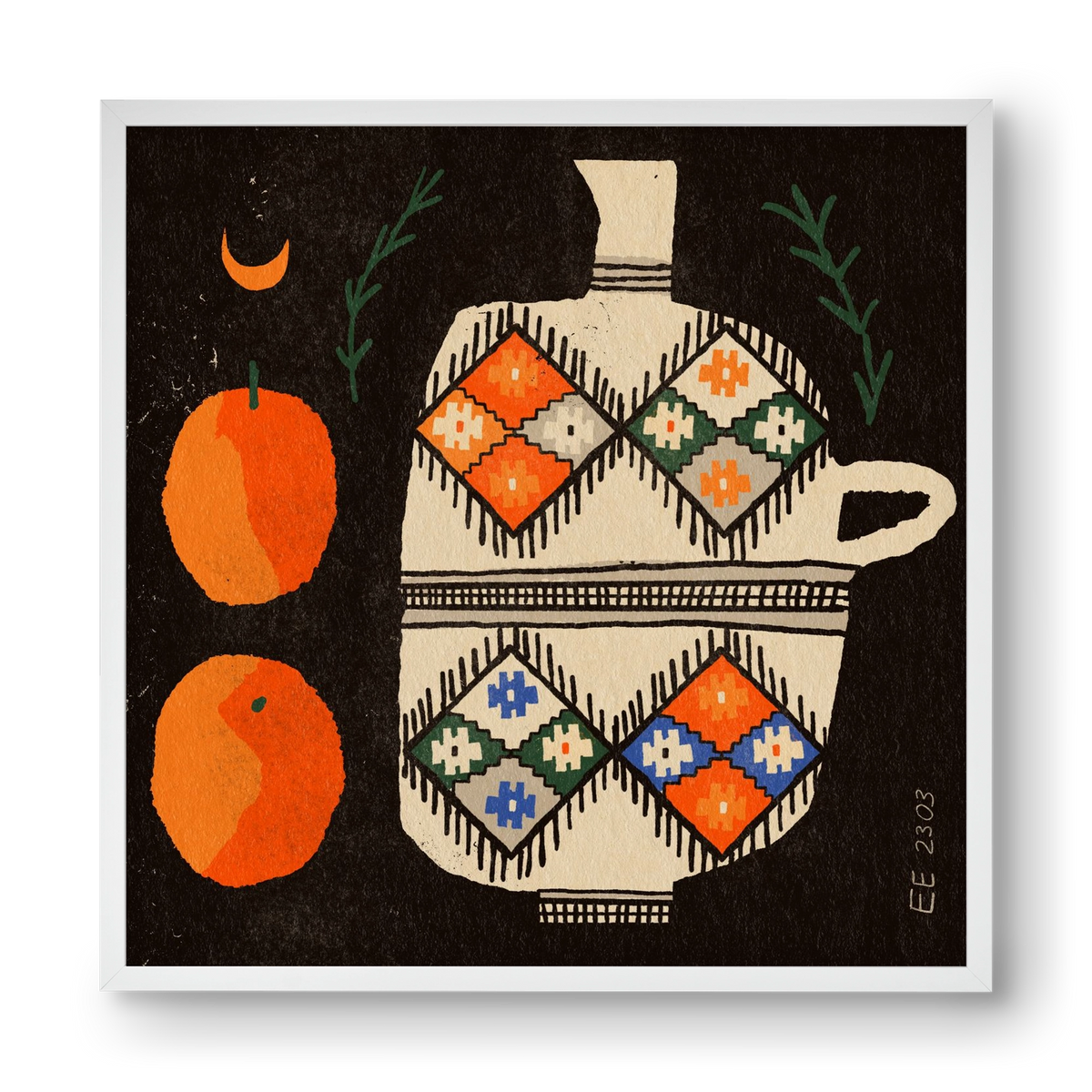 Bedouin patterned vase with clementines , 40x40 cm (40x40 cm), Fehér keret