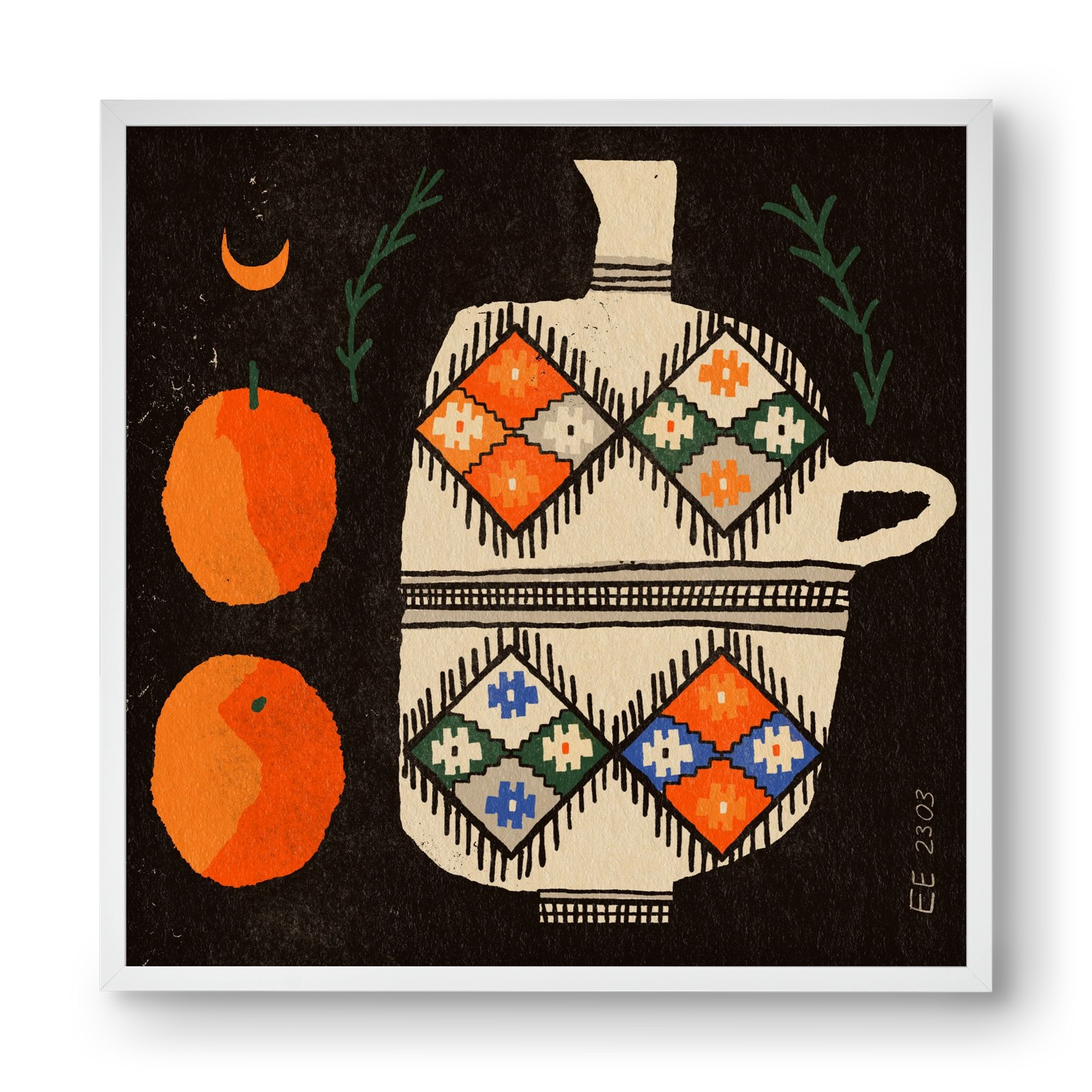 Bedouin patterned vase with clementines , 40x40 cm (40x40 cm), Fehér keret