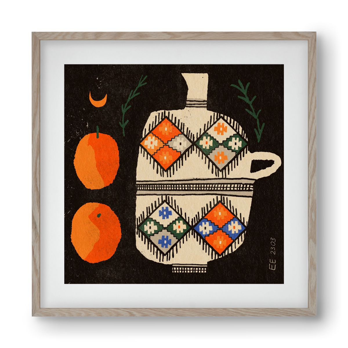 Bedouin patterned vase with clementines , 40x40 cm (30x30 cm), Tölgy keret, paszpartuval