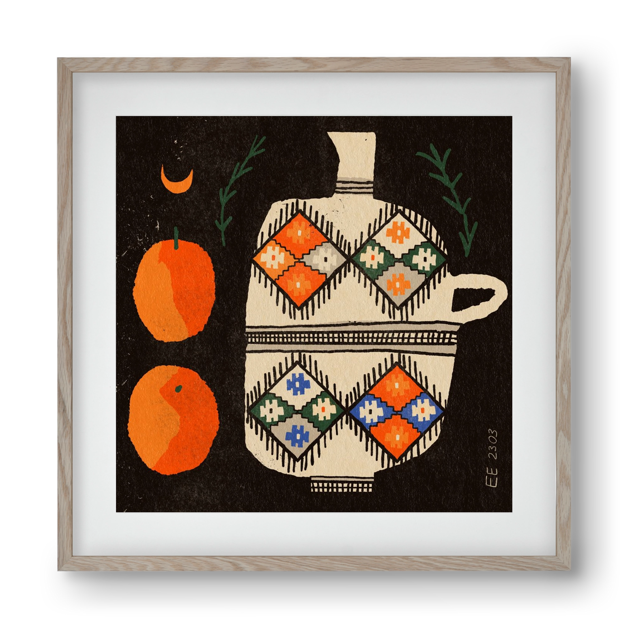 Bedouin patterned vase with clementines , 40x40 cm (30x30 cm), Tölgy keret, paszpartuval