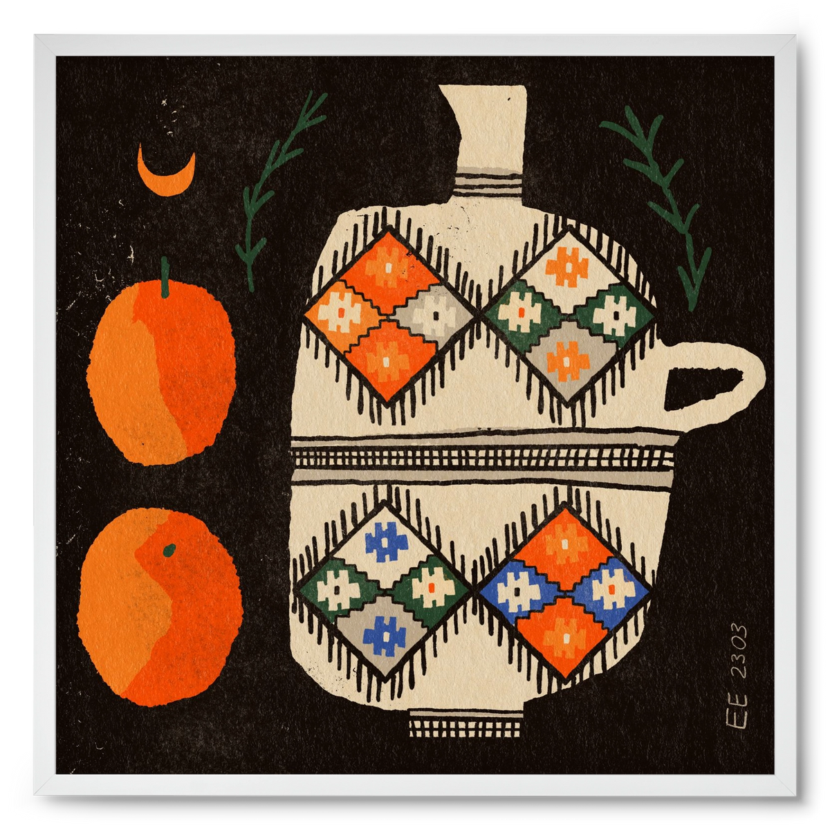 Bedouin patterned vase with clementines , 50x50 cm (50x50 cm), Fehér keret