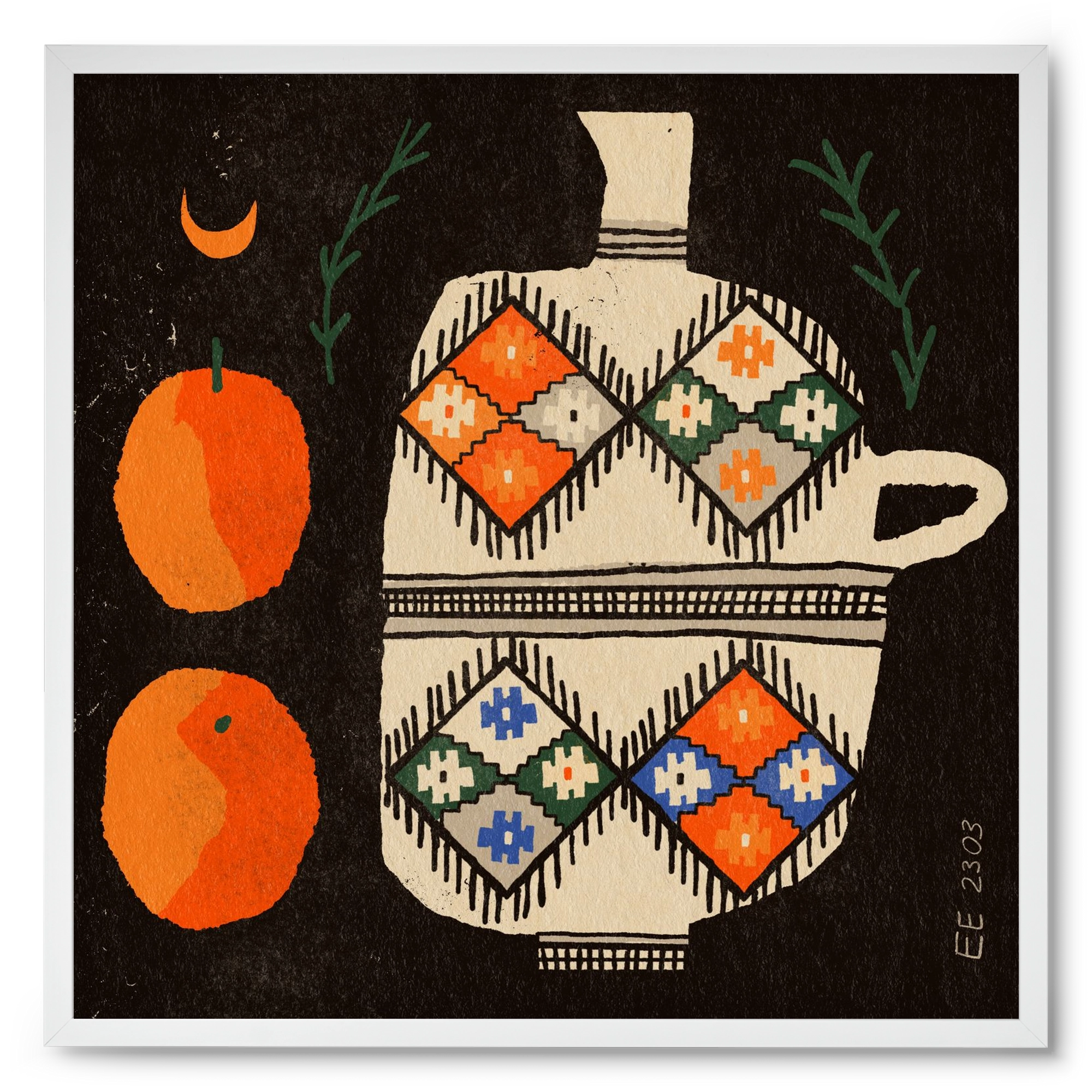 Bedouin patterned vase with clementines , 50x50 cm (50x50 cm), Fehér keret
