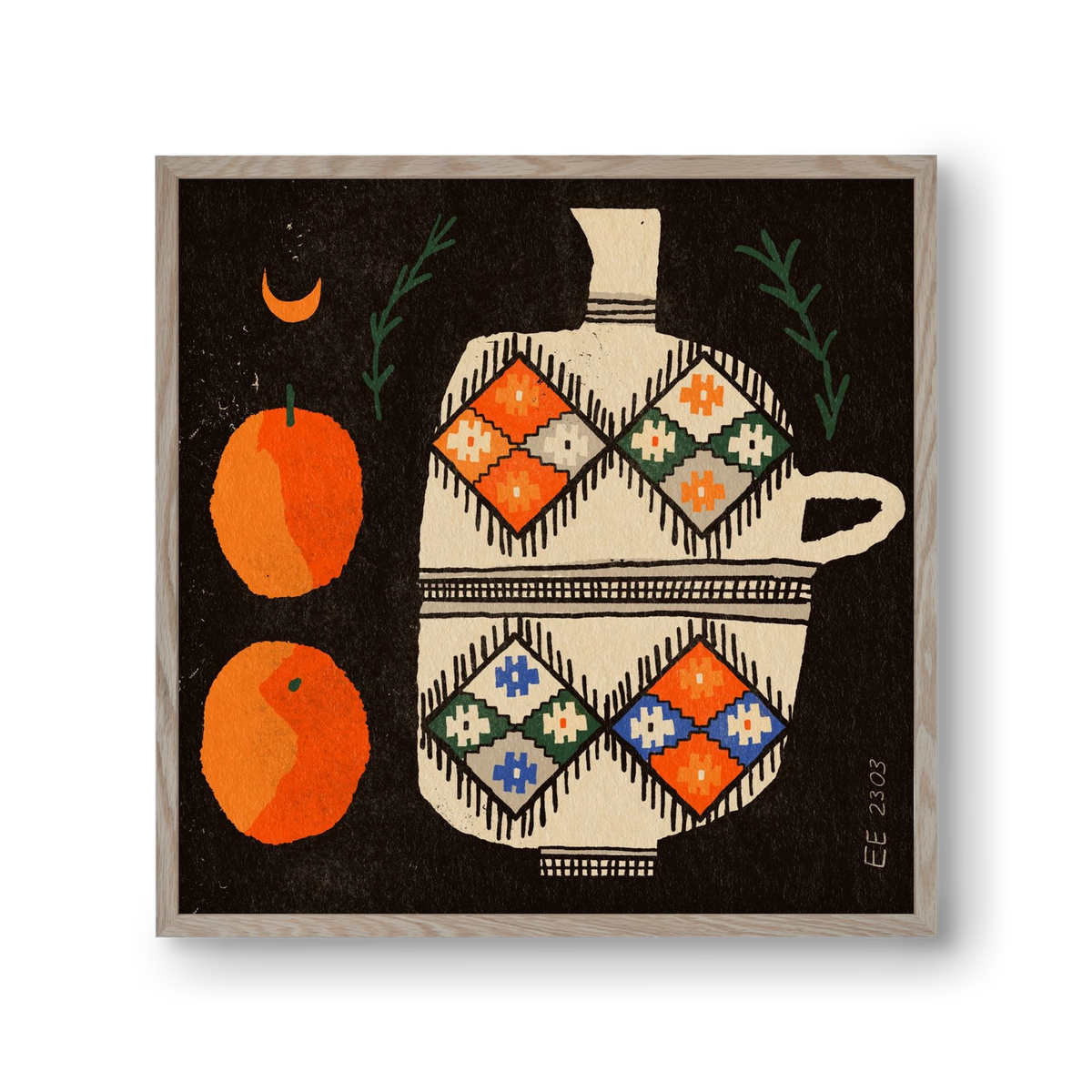 Bedouin patterned vase with clementines , 30x30 cm (30x30 cm), Tölgy keret