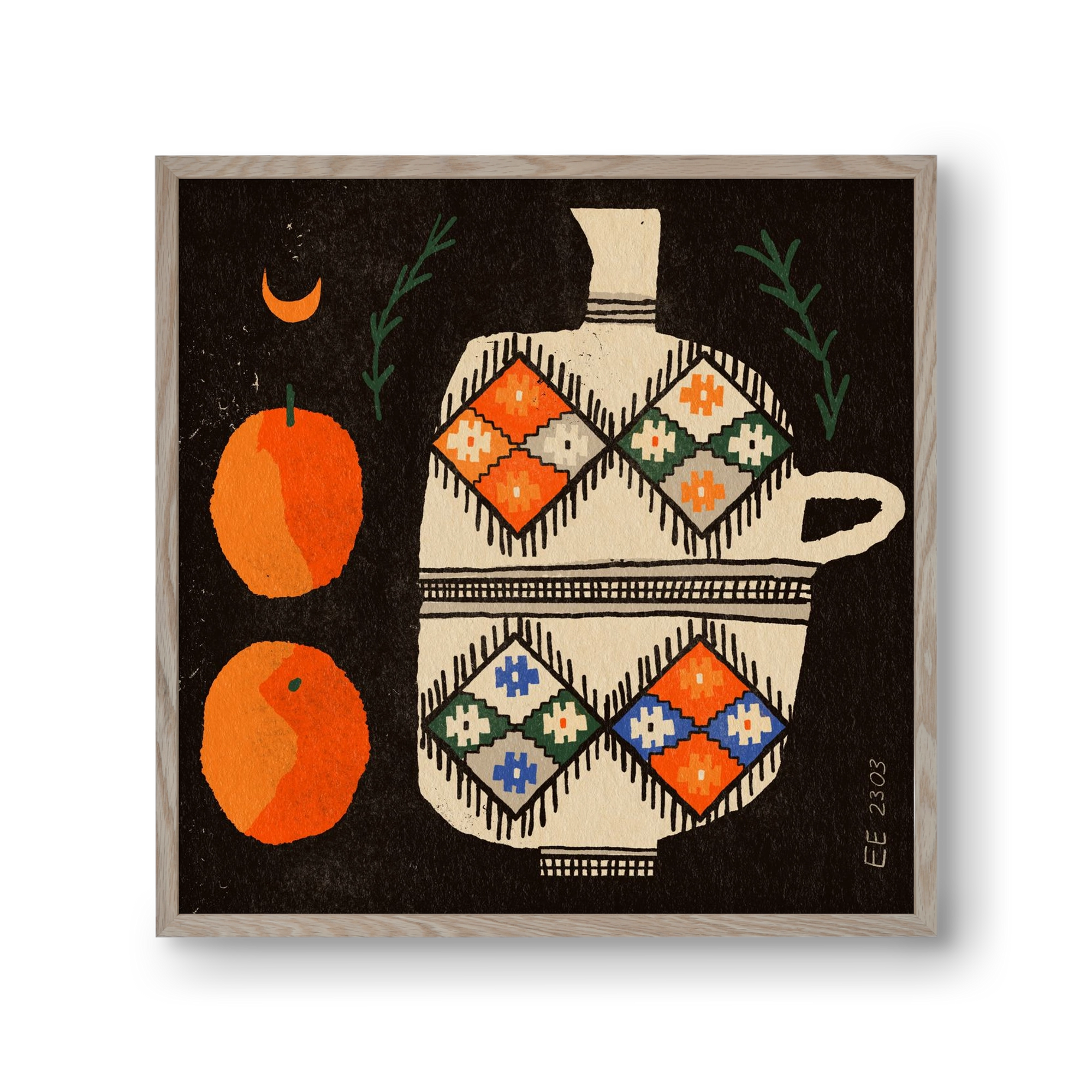 Bedouin patterned vase with clementines , 30x30 cm (30x30 cm), Tölgy keret