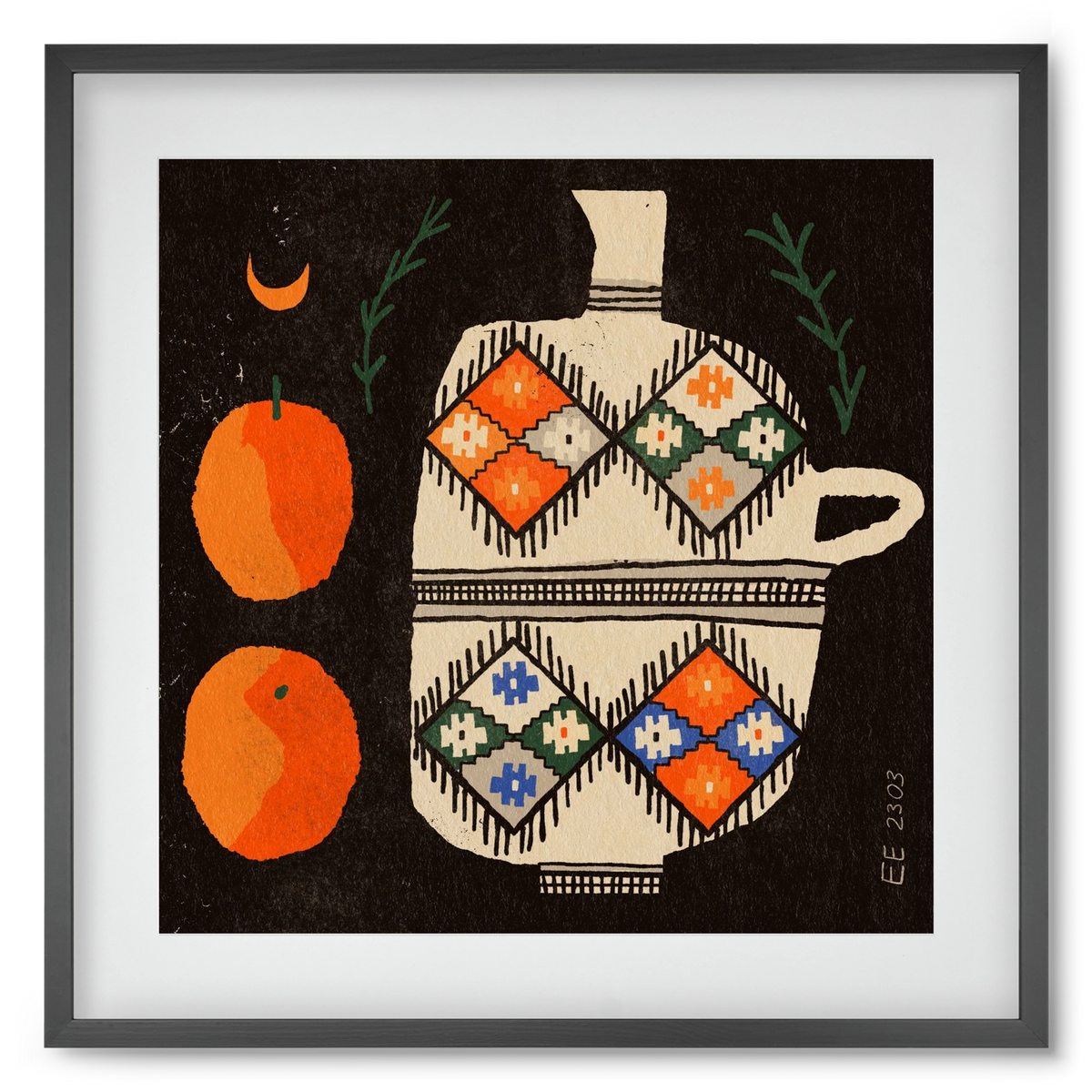 Bedouin patterned vase with clementines , 50x50 cm (40x40 cm), Fekete keret, paszpartuval