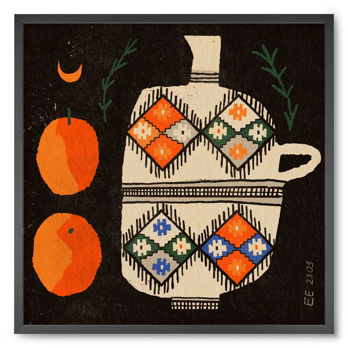 Bedouin patterned vase with clementines , 50x50 cm (50x50 cm), Fekete keret