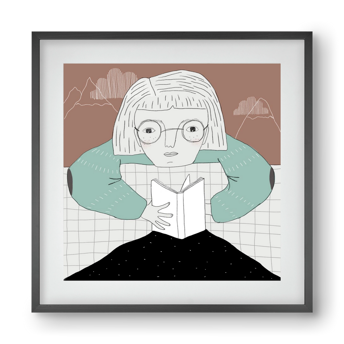 Az Olvasó, 40x40 cm (30x30 cm), Fekete keret, paszpartuval