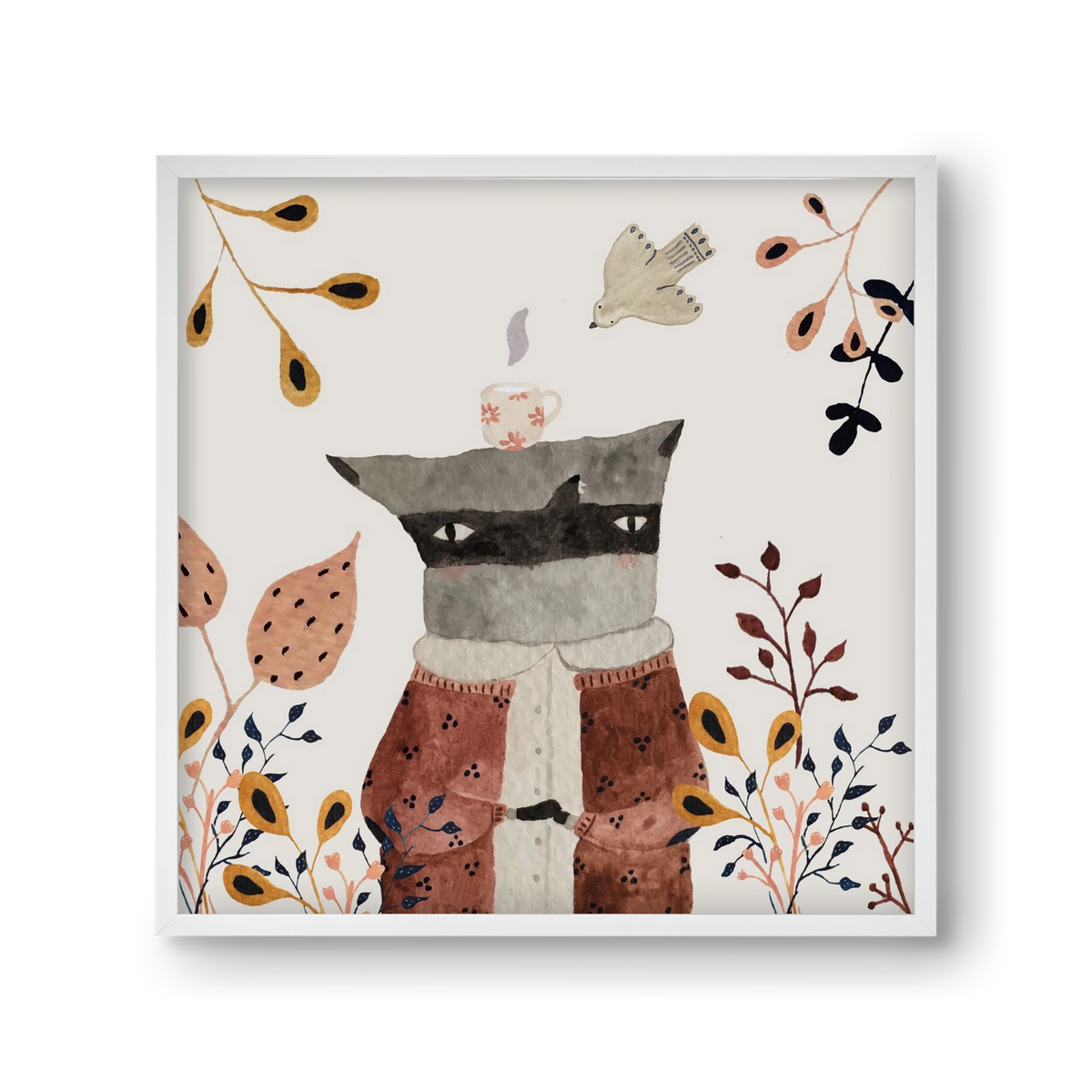 Teázó mosómedve, 30x30 cm (30x30 cm), Fehér keret