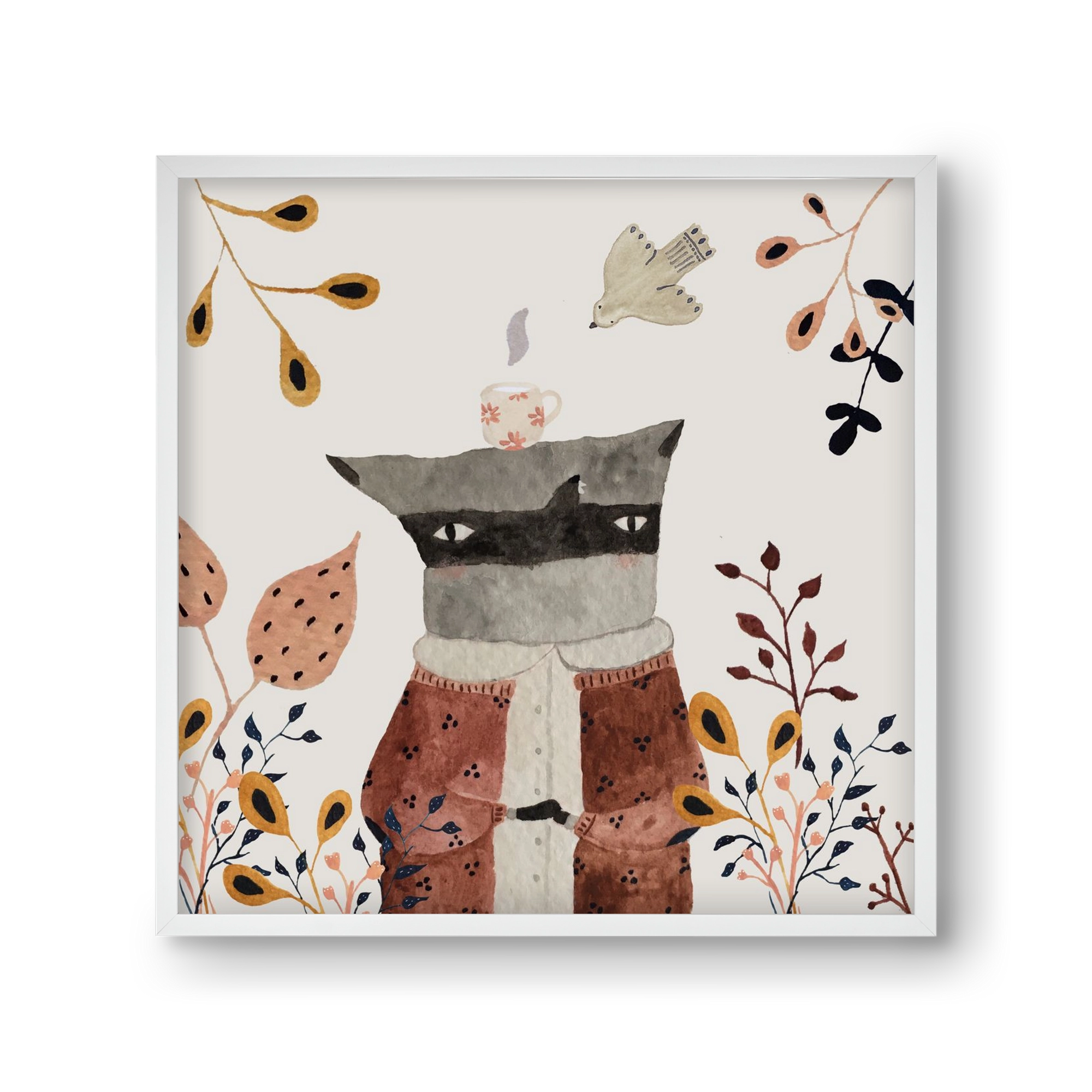 Teázó mosómedve, 30x30 cm (30x30 cm), Fehér keret