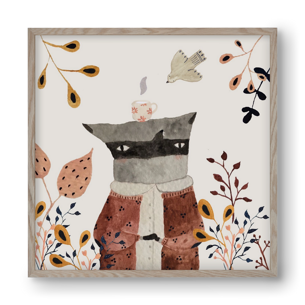 Teázó mosómedve, 40x40 cm (40x40 cm), Tölgy keret