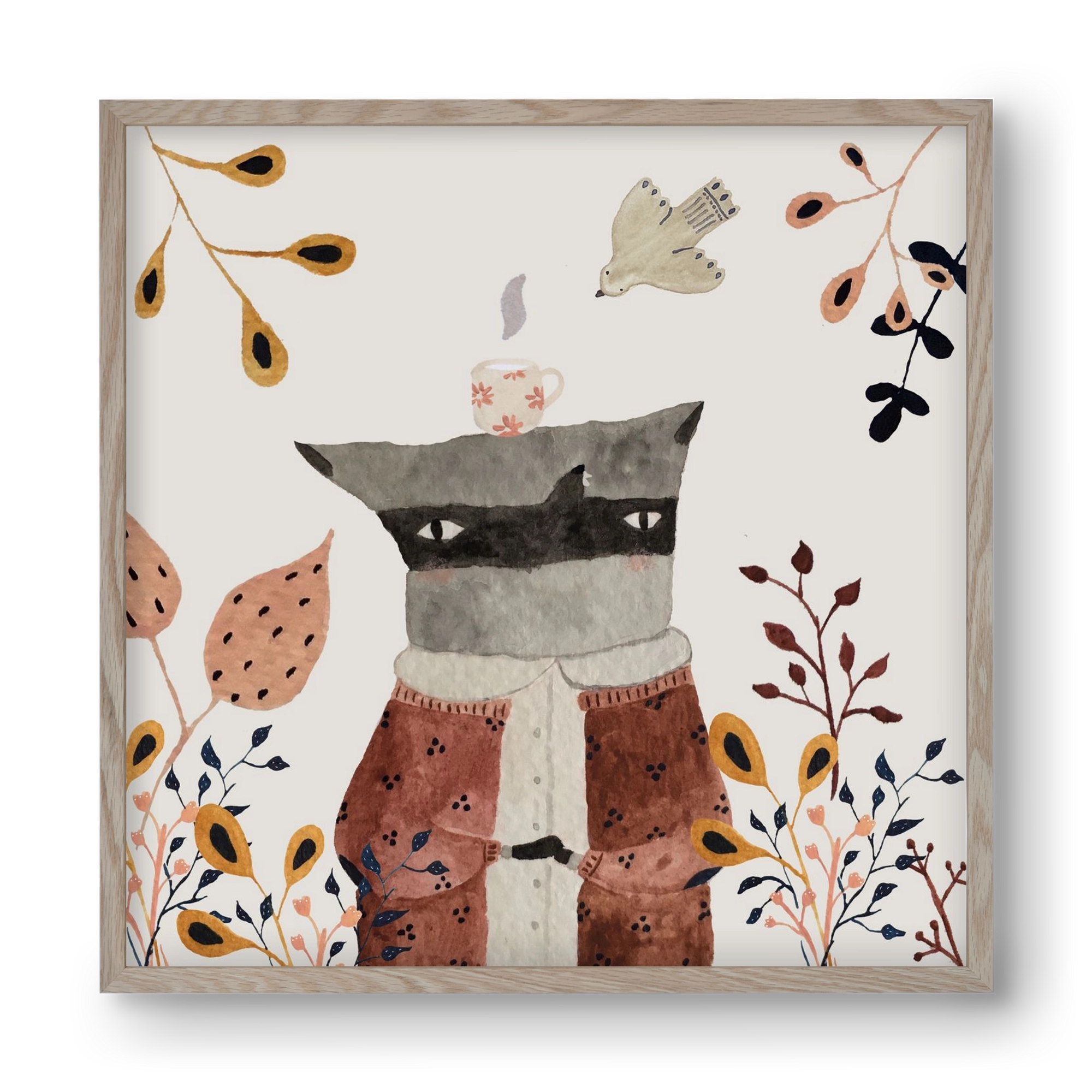 Teázó mosómedve, 40x40 cm (40x40 cm), Tölgy keret