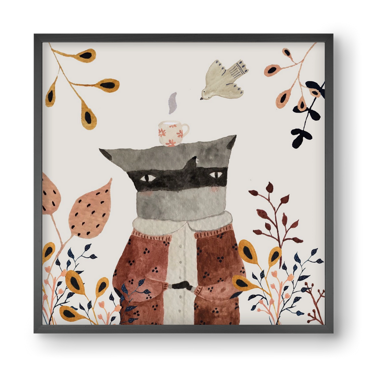 Teázó mosómedve, 40x40 cm (40x40 cm), Fekete keret