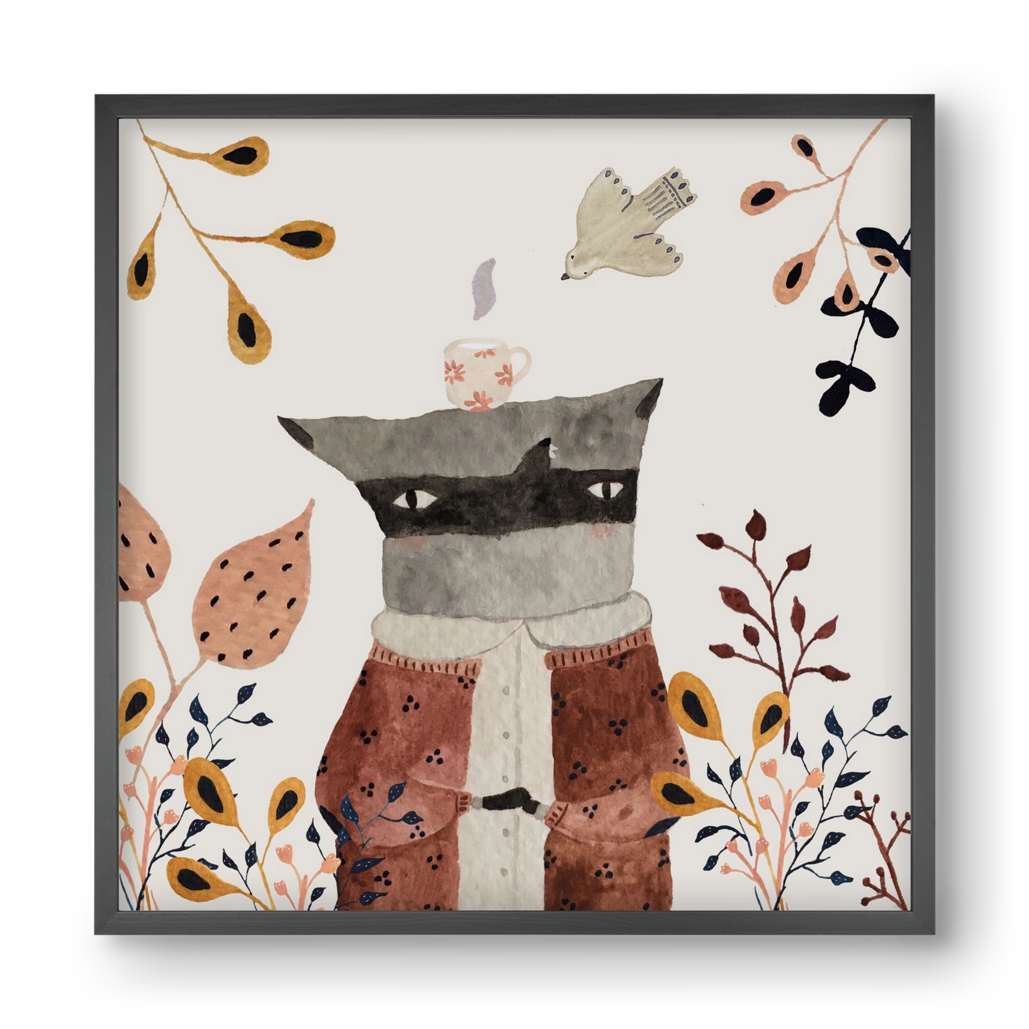 Teázó mosómedve, 40x40 cm (40x40 cm), Fekete keret