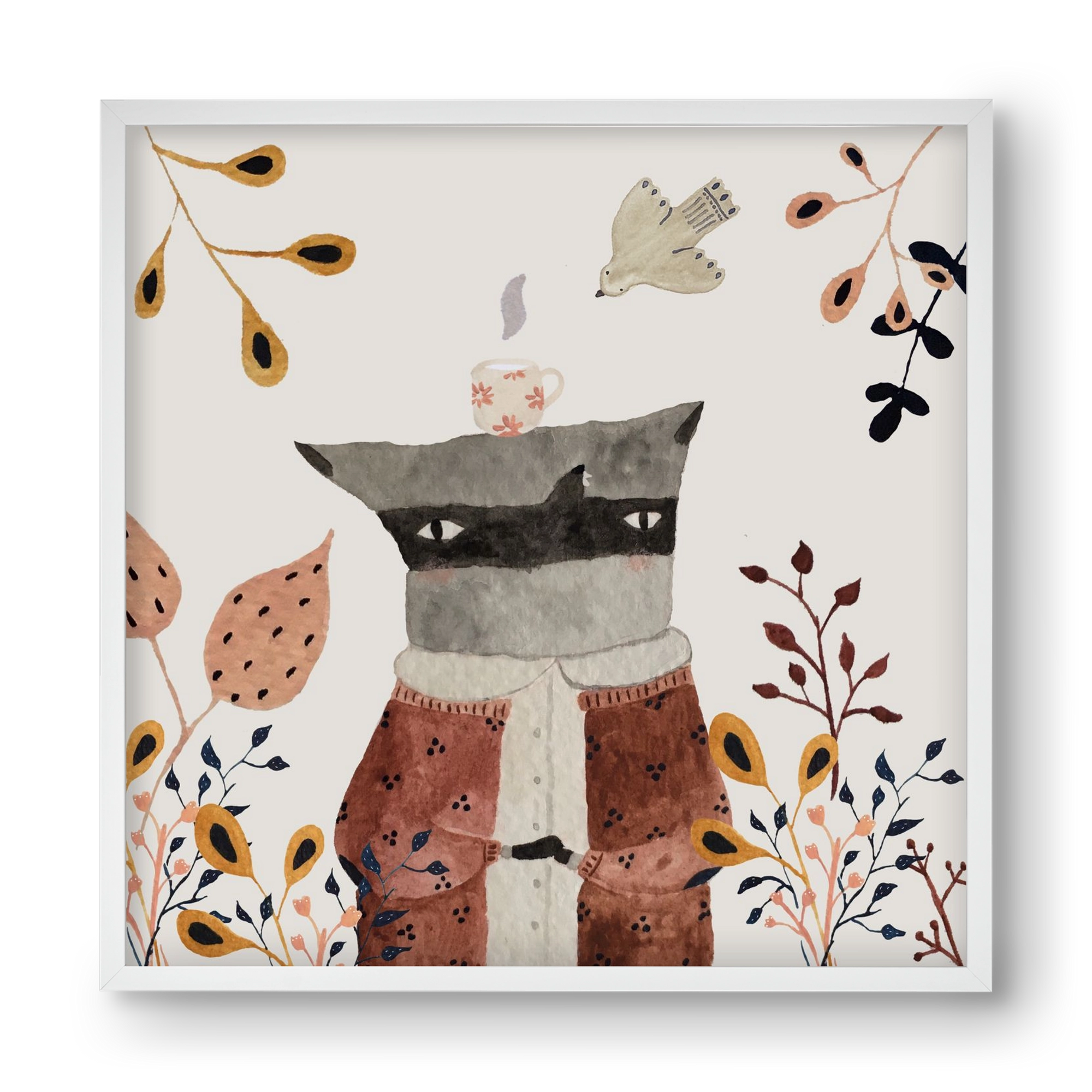 Teázó mosómedve, 40x40 cm (40x40 cm), Fehér keret