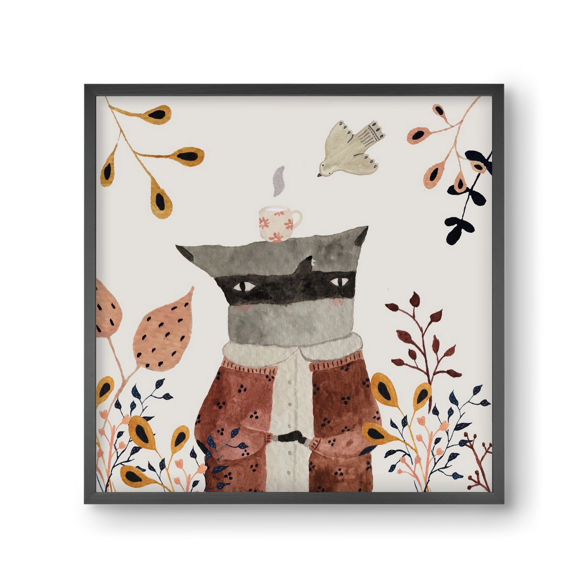 Teázó mosómedve, 30x30 cm (30x30 cm), Fekete keret