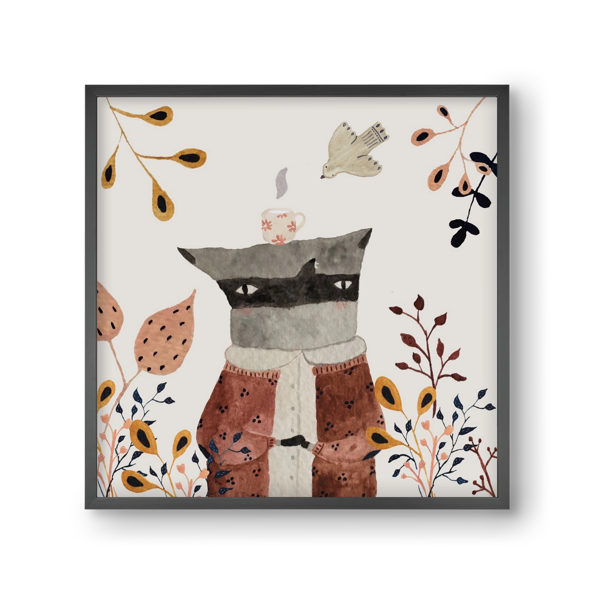 Teázó mosómedve, 30x30 cm (30x30 cm), Fekete keret