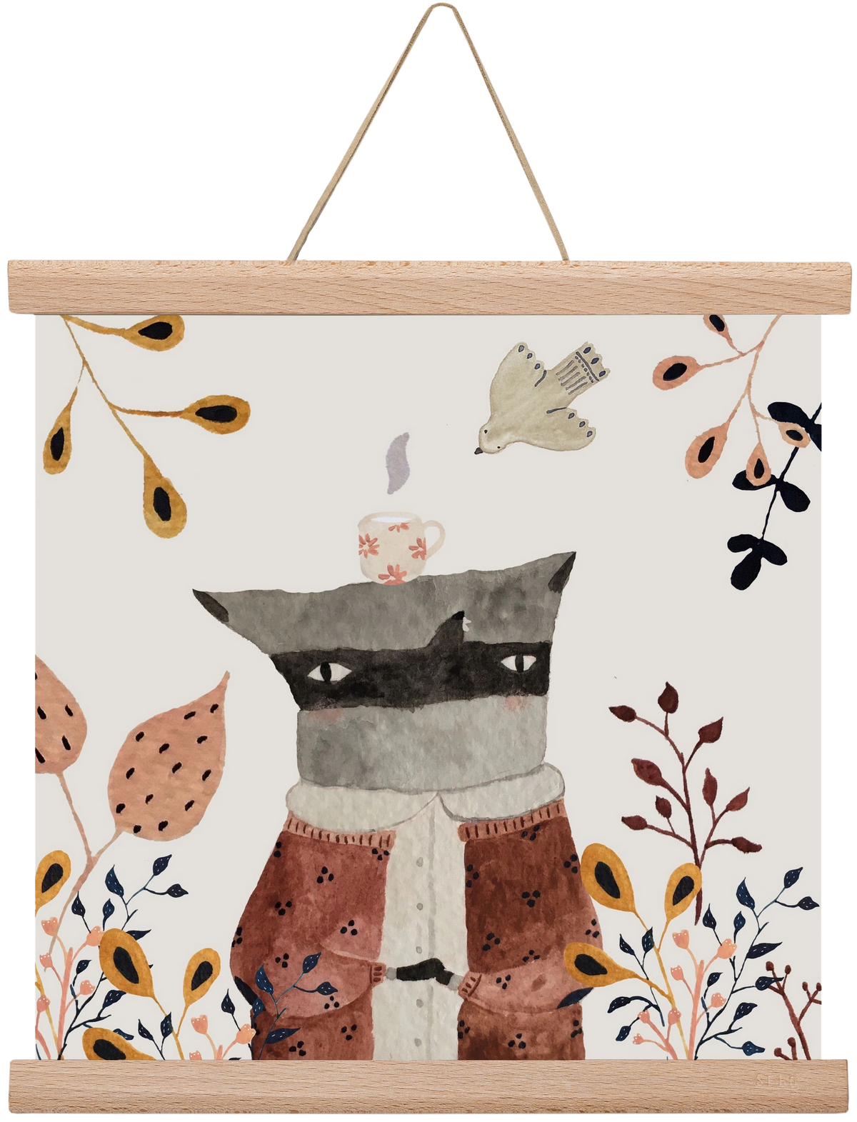 Teázó mosómedve, 30x30 cm (30x30 cm), Tölgy akasztó