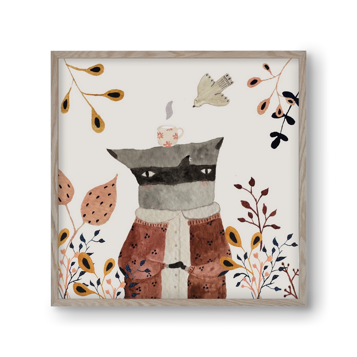 Teázó mosómedve, 30x30 cm (30x30 cm), Tölgy keret