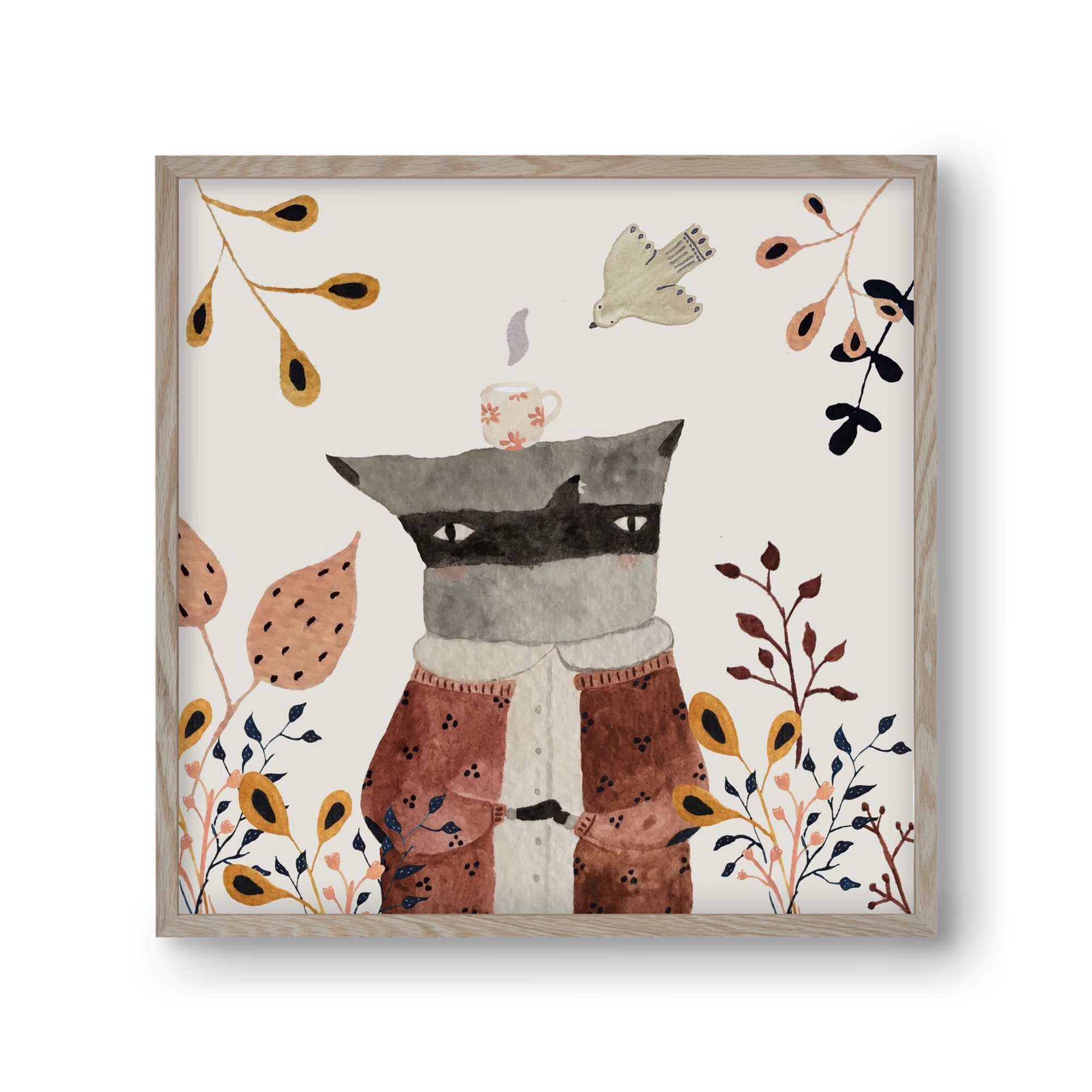 Teázó mosómedve, 30x30 cm (30x30 cm), Tölgy keret