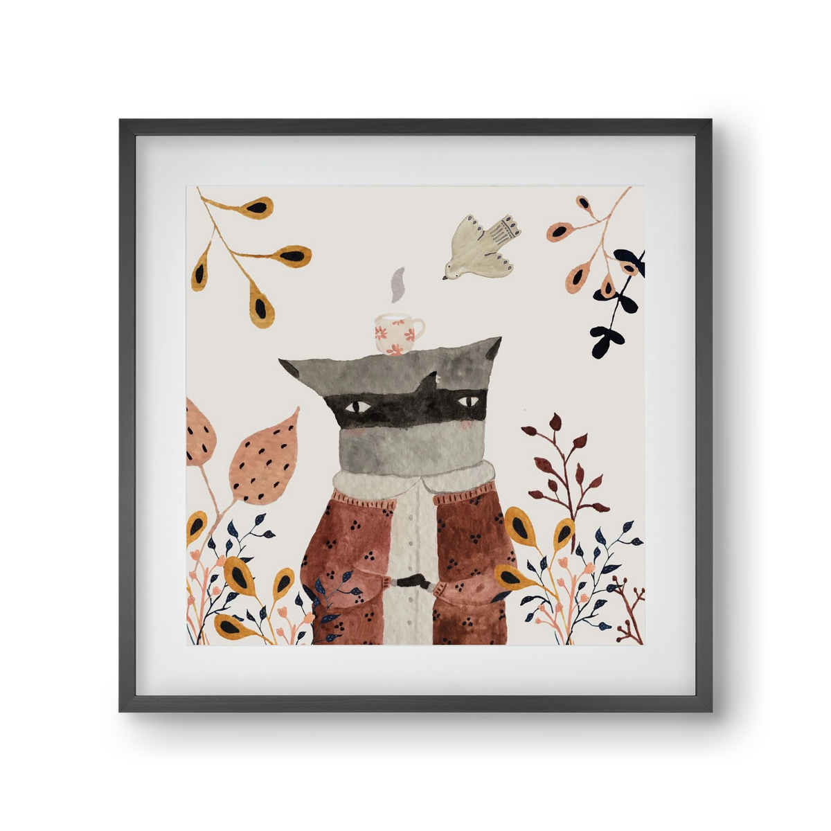 Teázó mosómedve, 30x30 cm (20x20 cm), Fekete keret, paszpartuval