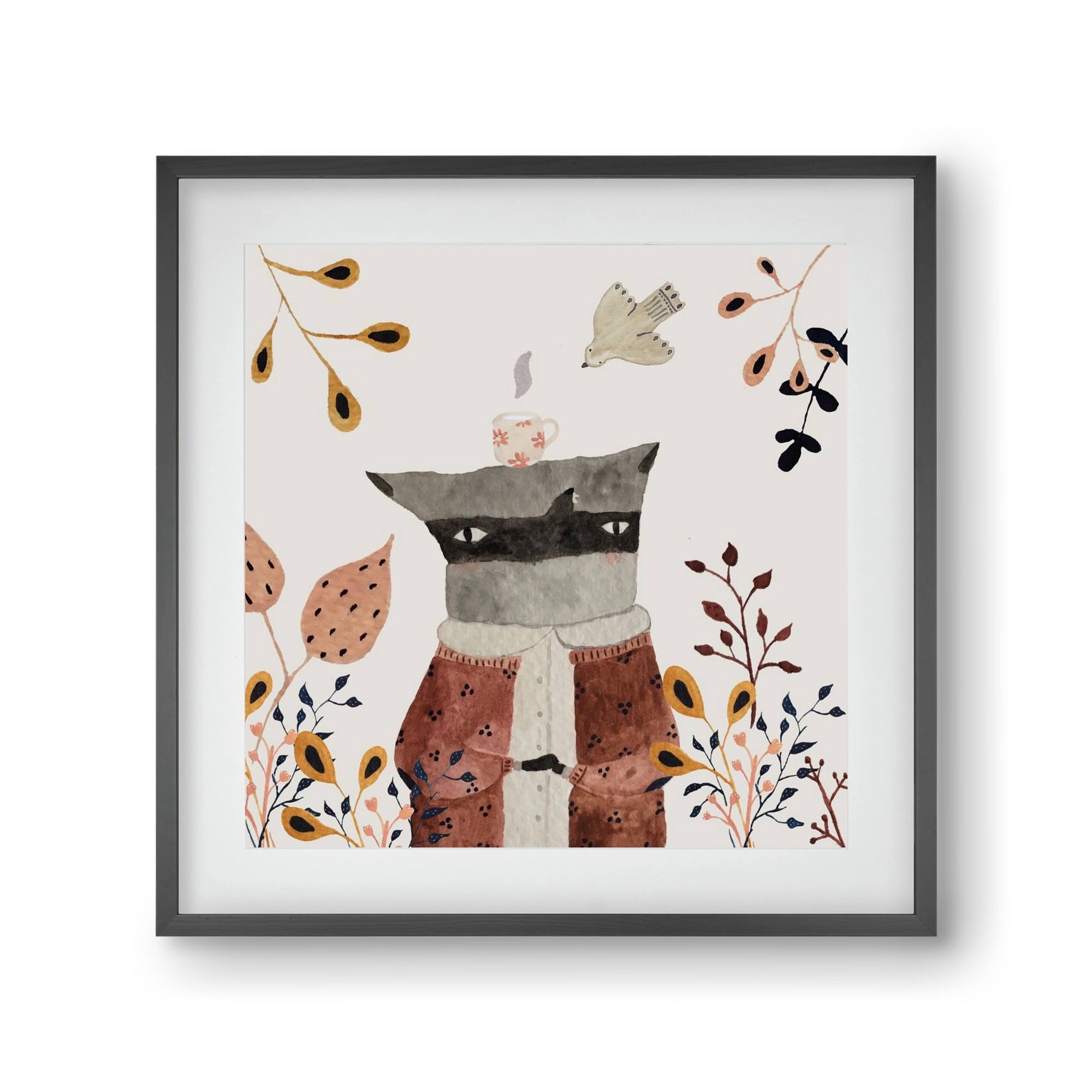 Teázó mosómedve, 30x30 cm (20x20 cm), Fekete keret, paszpartuval