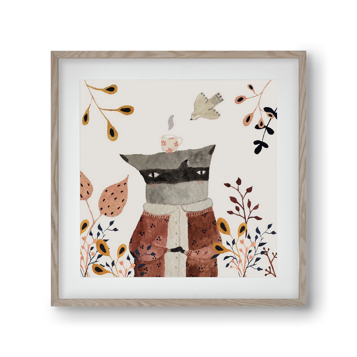 Teázó mosómedve, 30x30 cm (20x20 cm), Tölgy keret, paszpartuval