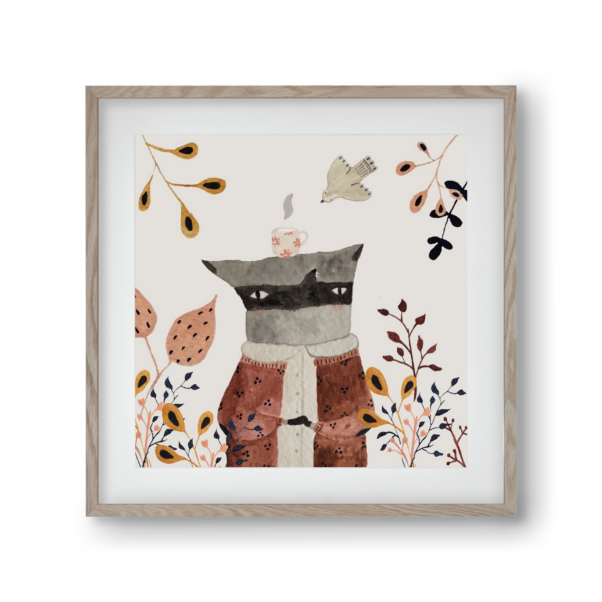 Teázó mosómedve, 30x30 cm (20x20 cm), Tölgy keret, paszpartuval