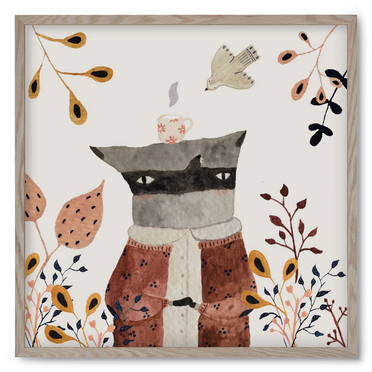 Teázó mosómedve, 50x50 cm (50x50 cm), Tölgy keret