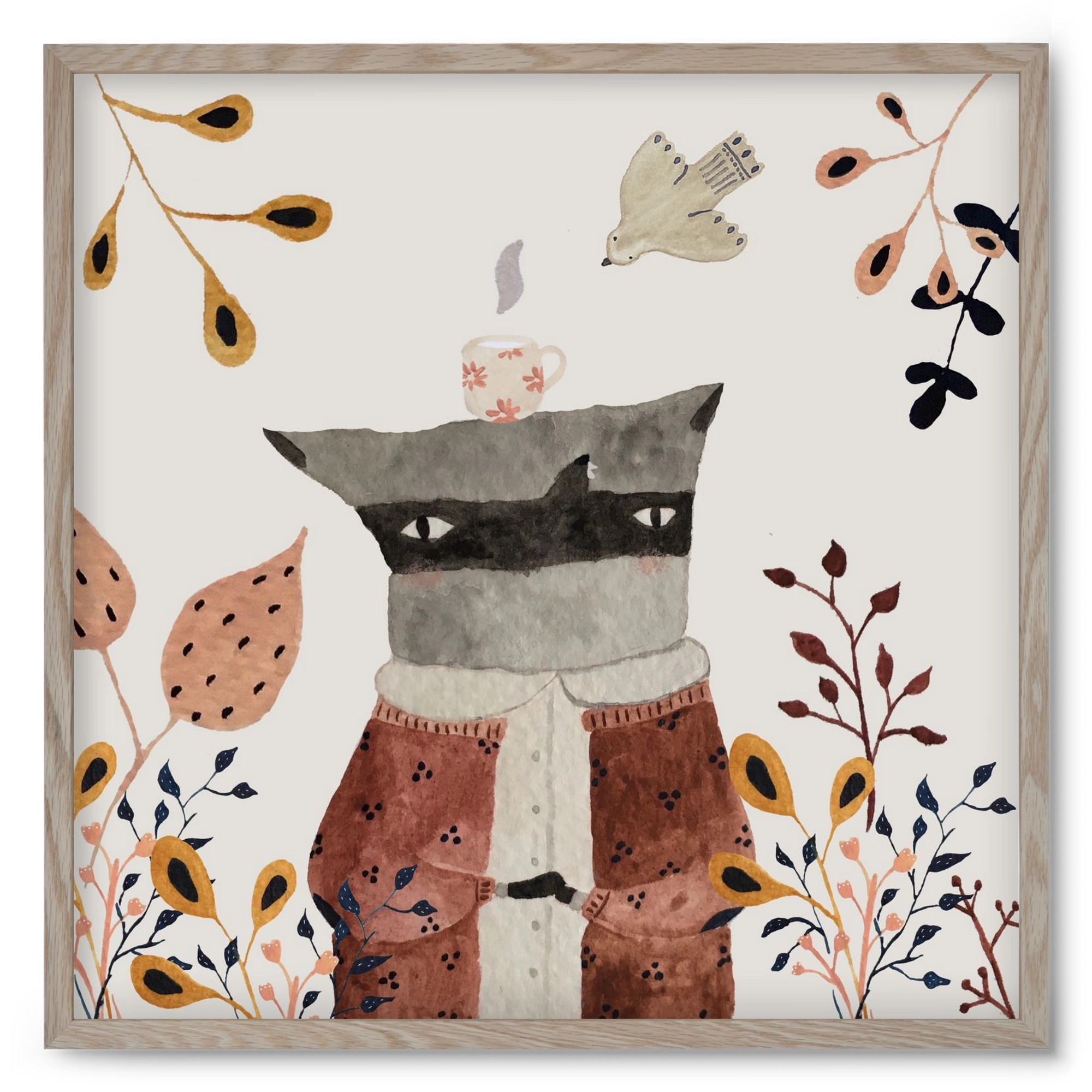 Teázó mosómedve, 50x50 cm (50x50 cm), Tölgy keret