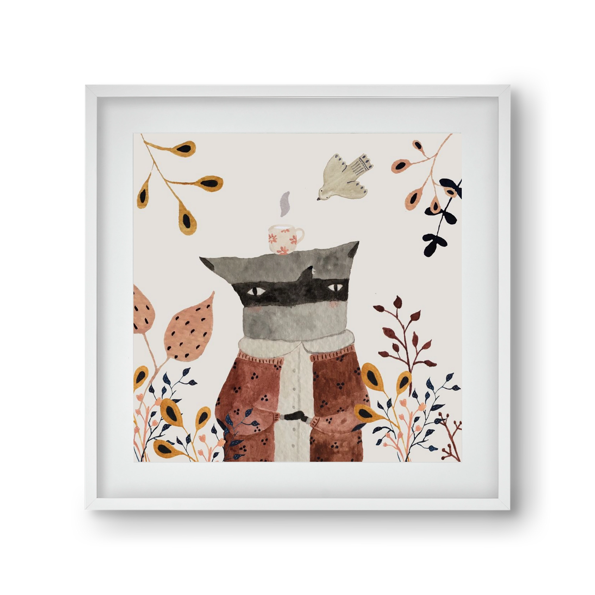 Teázó mosómedve, 30x30 cm (20x20 cm), Fehér keret, paszpartuval