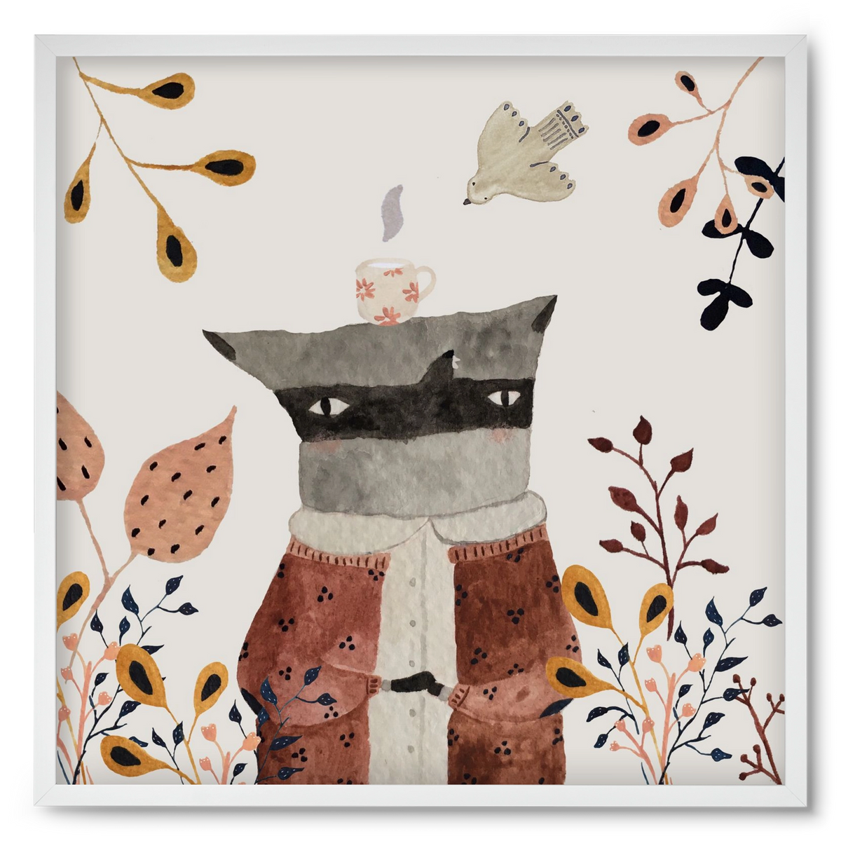 Teázó mosómedve, 50x50 cm (50x50 cm), Fehér keret