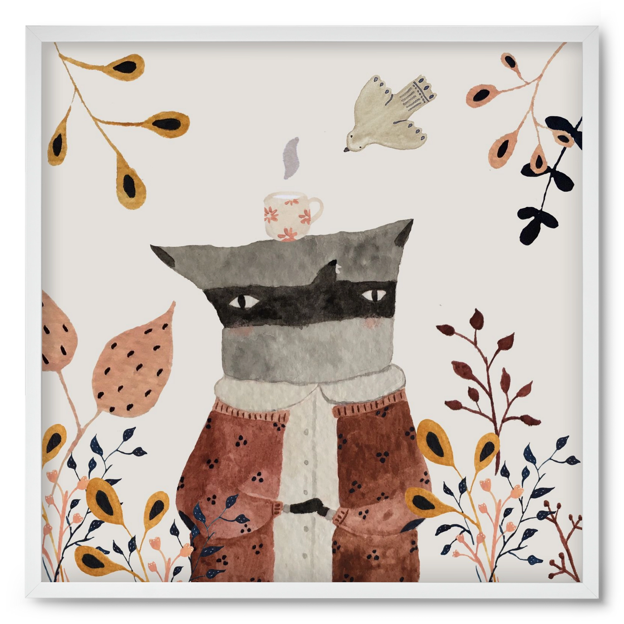 Teázó mosómedve, 50x50 cm (50x50 cm), Fehér keret